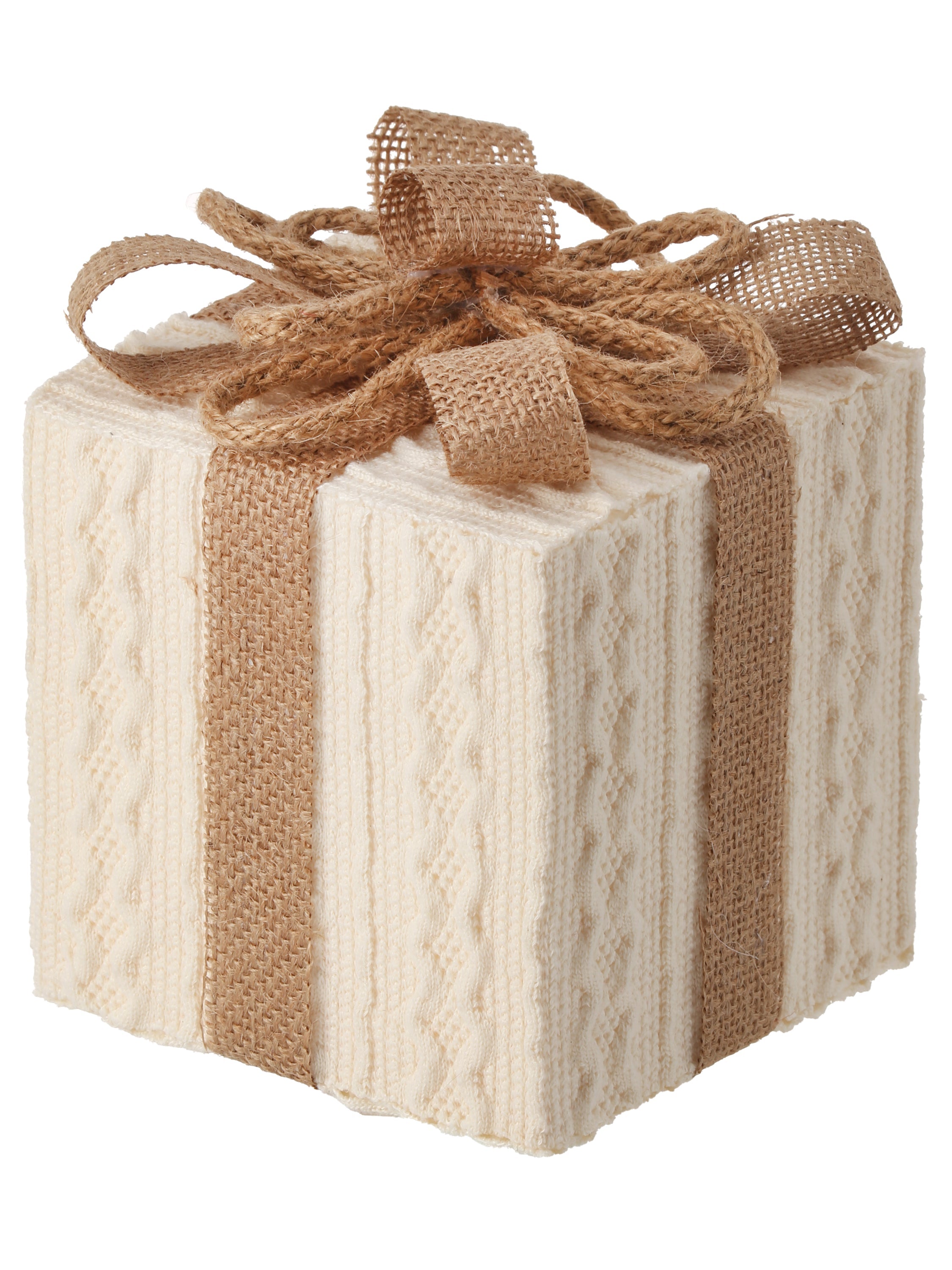 Regalo navideño pequeño crema con lazo rústico - Vilá Decoración - Muebles y decoración en Medellín y Colombia