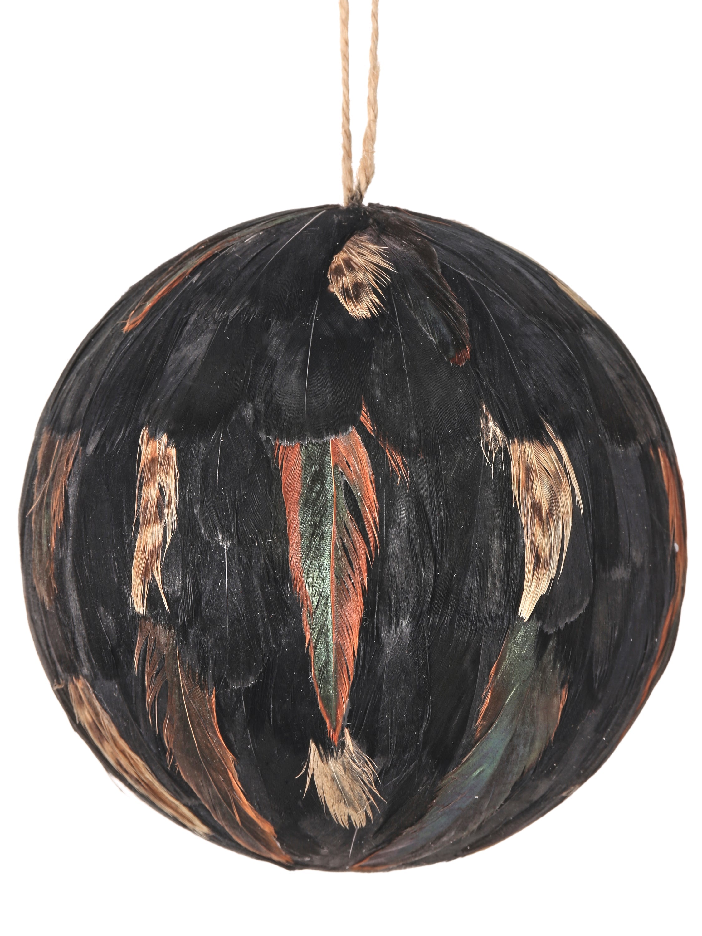 Bola navideña negra con plumas para decoración festiva - Vilá Decoración - Muebles y decoración en Medellín y Colombia