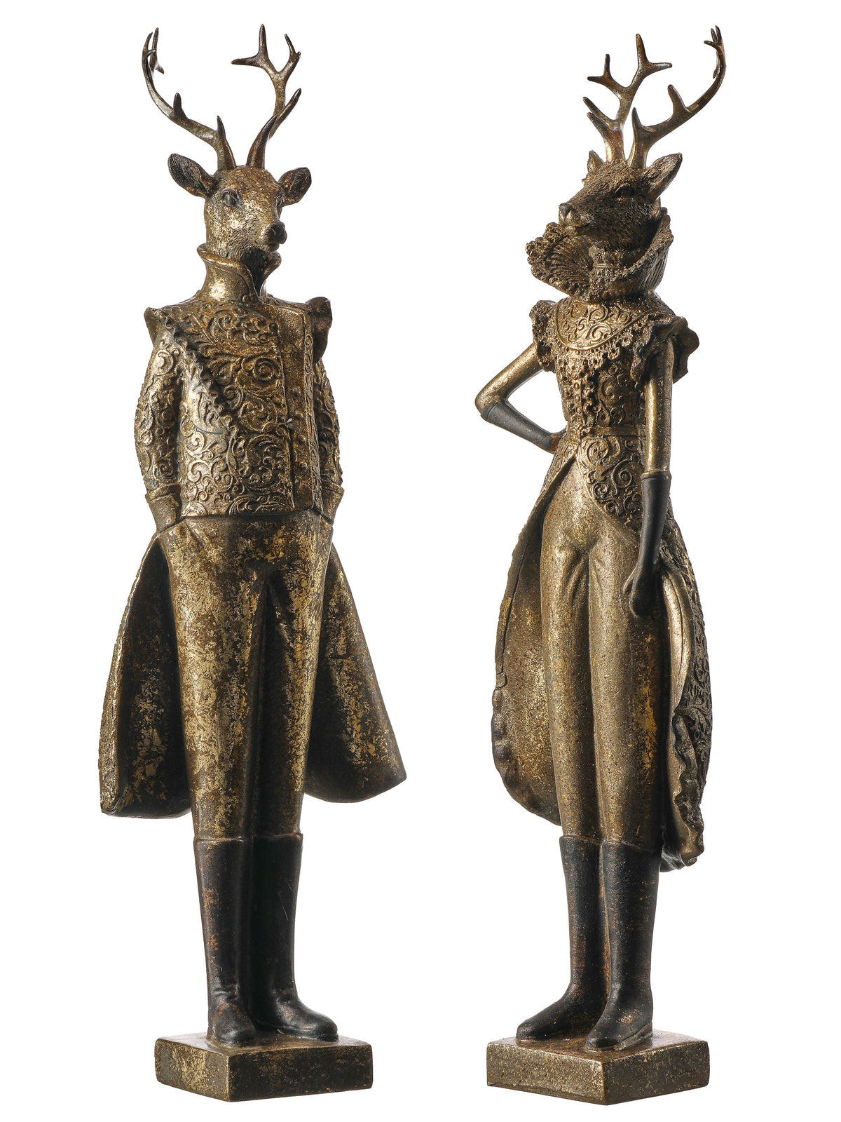 Set de figuras de ciervos decorativos dorados y bronce con detalles en negro para decoración