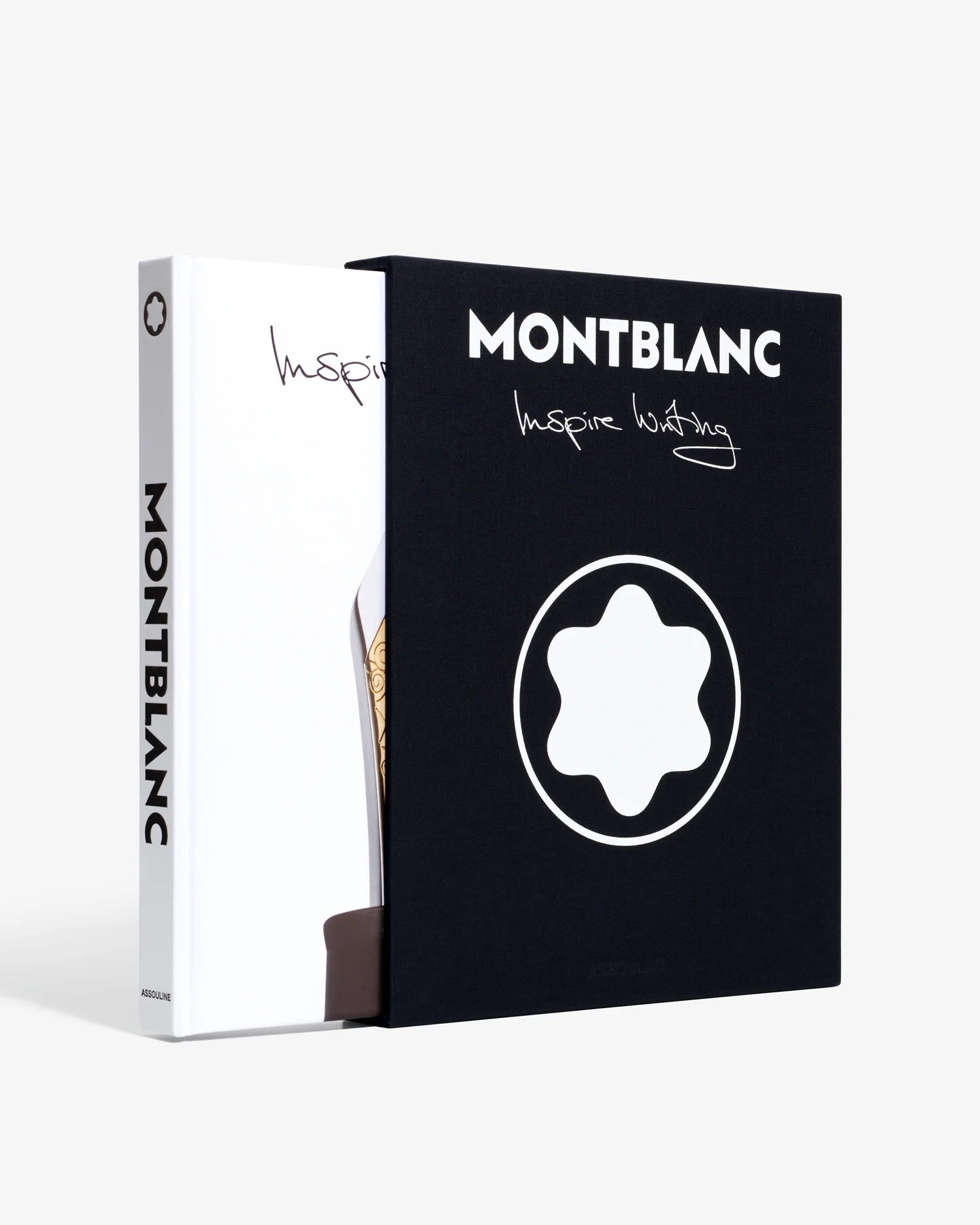 Libro de lujo Montblanc Inspire Writing asomando de su elegante estuche negro.