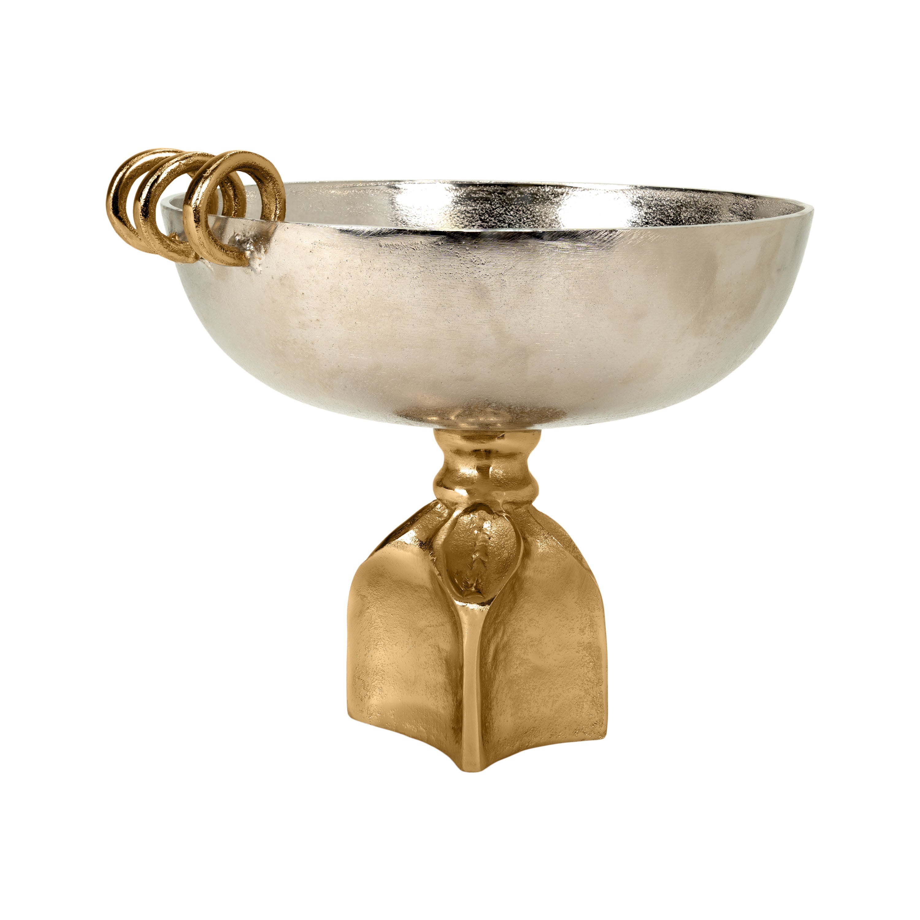 Bowl decorativo Vilá Decoración de aluminio color plata y base dorada.