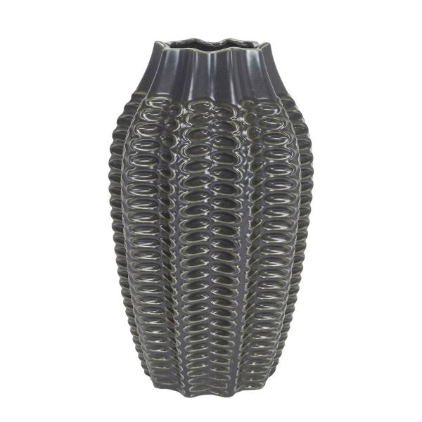 Jarrón alto cerámico negro con relieve y perforaciones - Vilá Decoración - Muebles y decoración en Medellín y Colombia