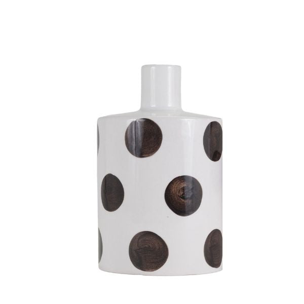 Jarrón cerámico pequeño blanco con puntos negros - Vilá Decoración - Muebles y decoración en Medellín y Colombia
