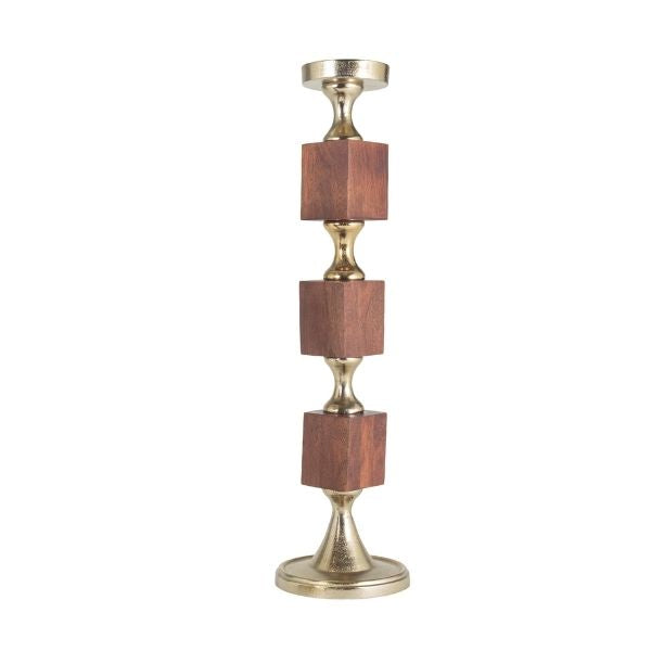 Candelabro plateado moderno con cubos de madera - Vilá Decoración - Muebles y decoración en Medellín y Colombia