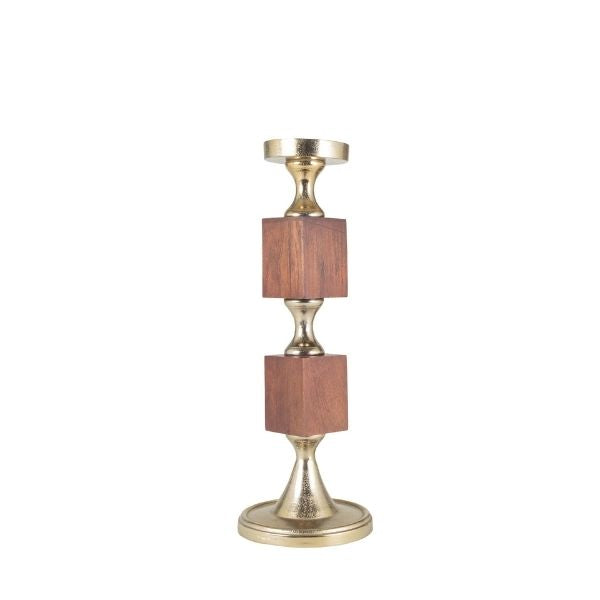 Candelabro pequeño de aluminio y madera 30-40 cm - Vilá Decoración - Muebles y decoración en Medellín y Colombia