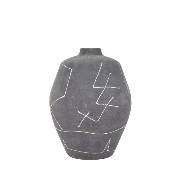 Jarrón cerámico gris con líneas blancas decorativo - Vilá Decoración - Muebles y decoración en Medellín y Colombia