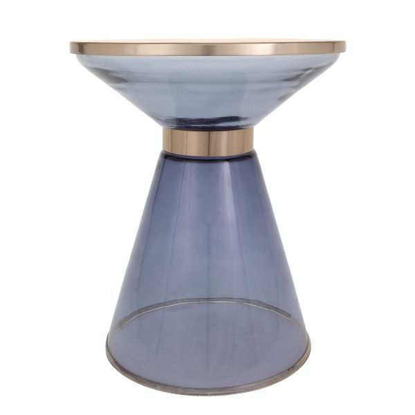Mesa auxiliar azul con vidrio y detalle dorado - Vilá Decoración - Muebles y decoración en Medellín y Colombia