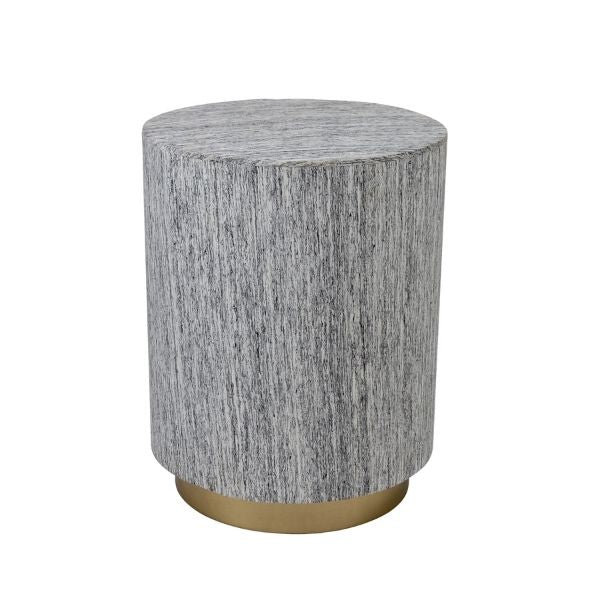 Puff circular gris con base dorada para asiento - Vilá Decoración - Muebles y decoración en Medellín y Colombia