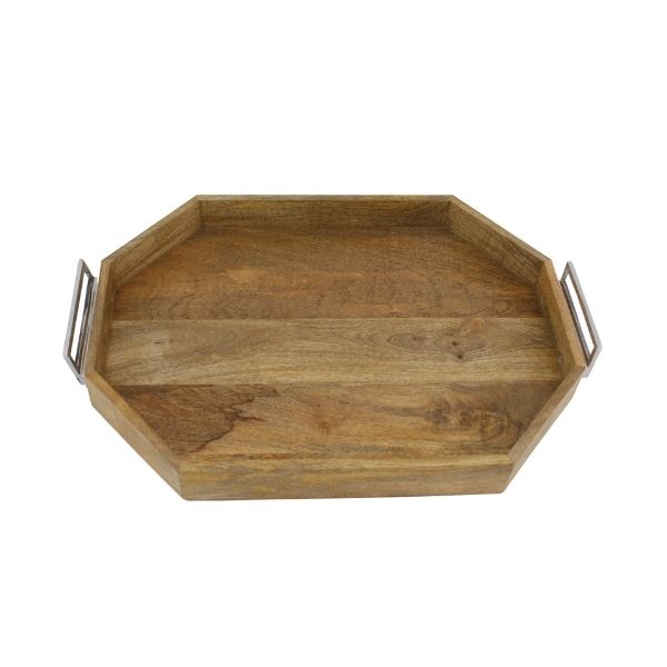 Bandeja Octagonal Grande de Madera con Agarraderas - Vilá Decoración - Muebles y decoración en Medellín y Colombia