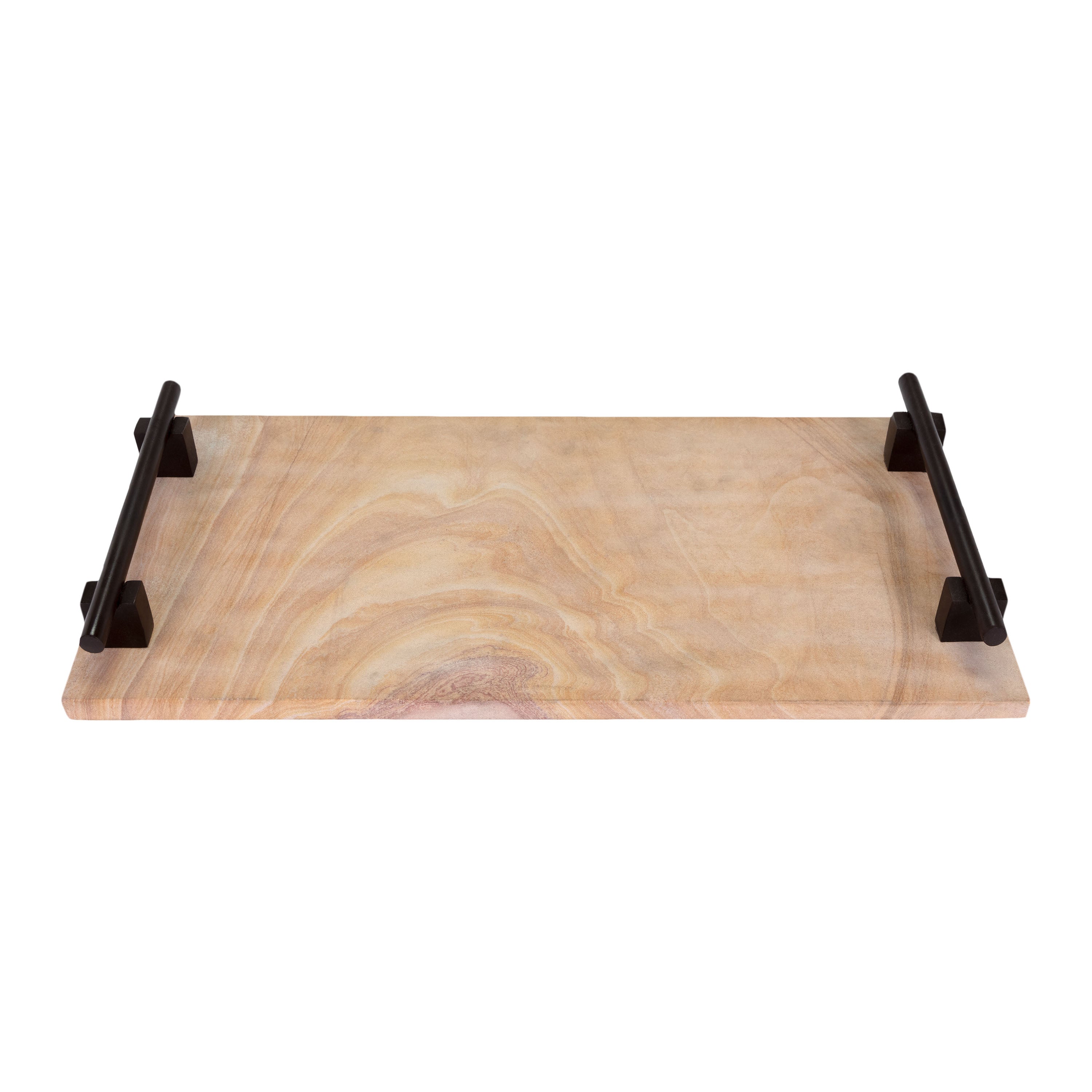 Vilá Decoración bowl de mármol con asas de aluminio color oscuro.