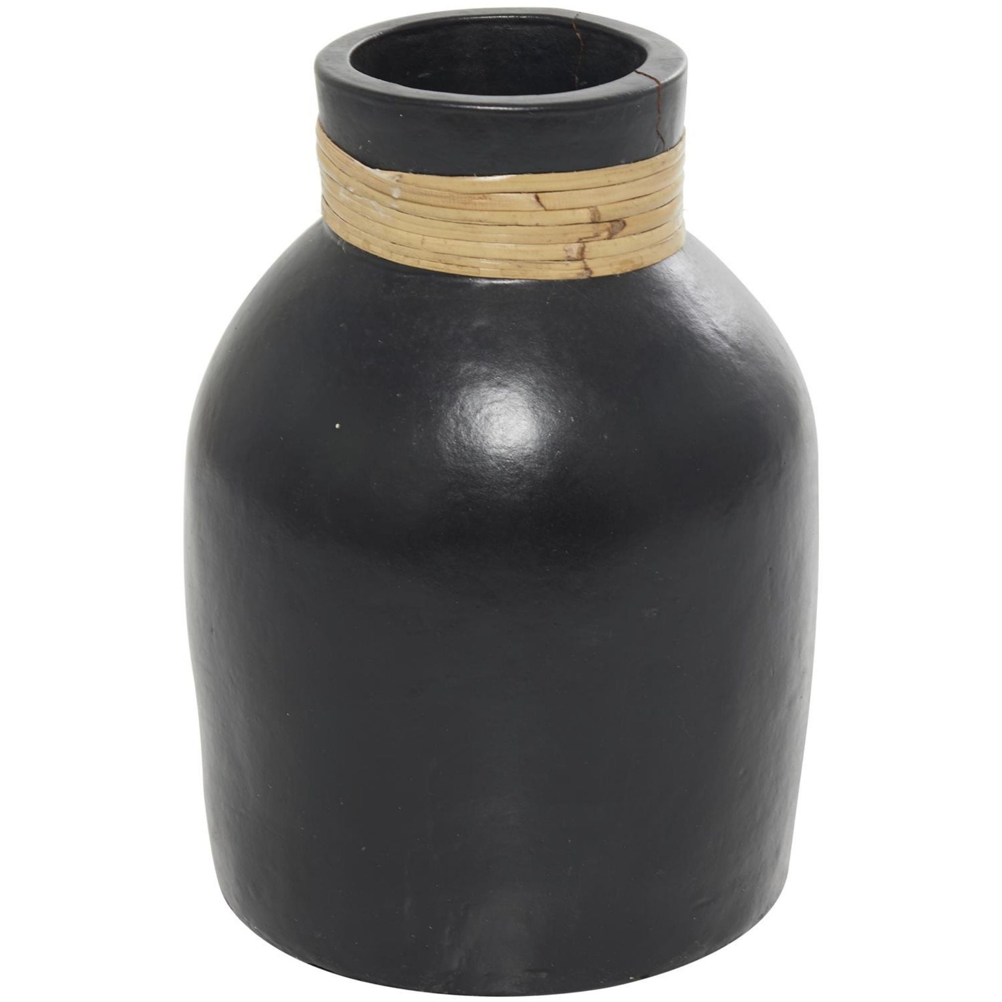 Jarrón negro con borde de cáñamo pequeño - Vilá Decoración - Muebles y decoración en Medellín y Colombia