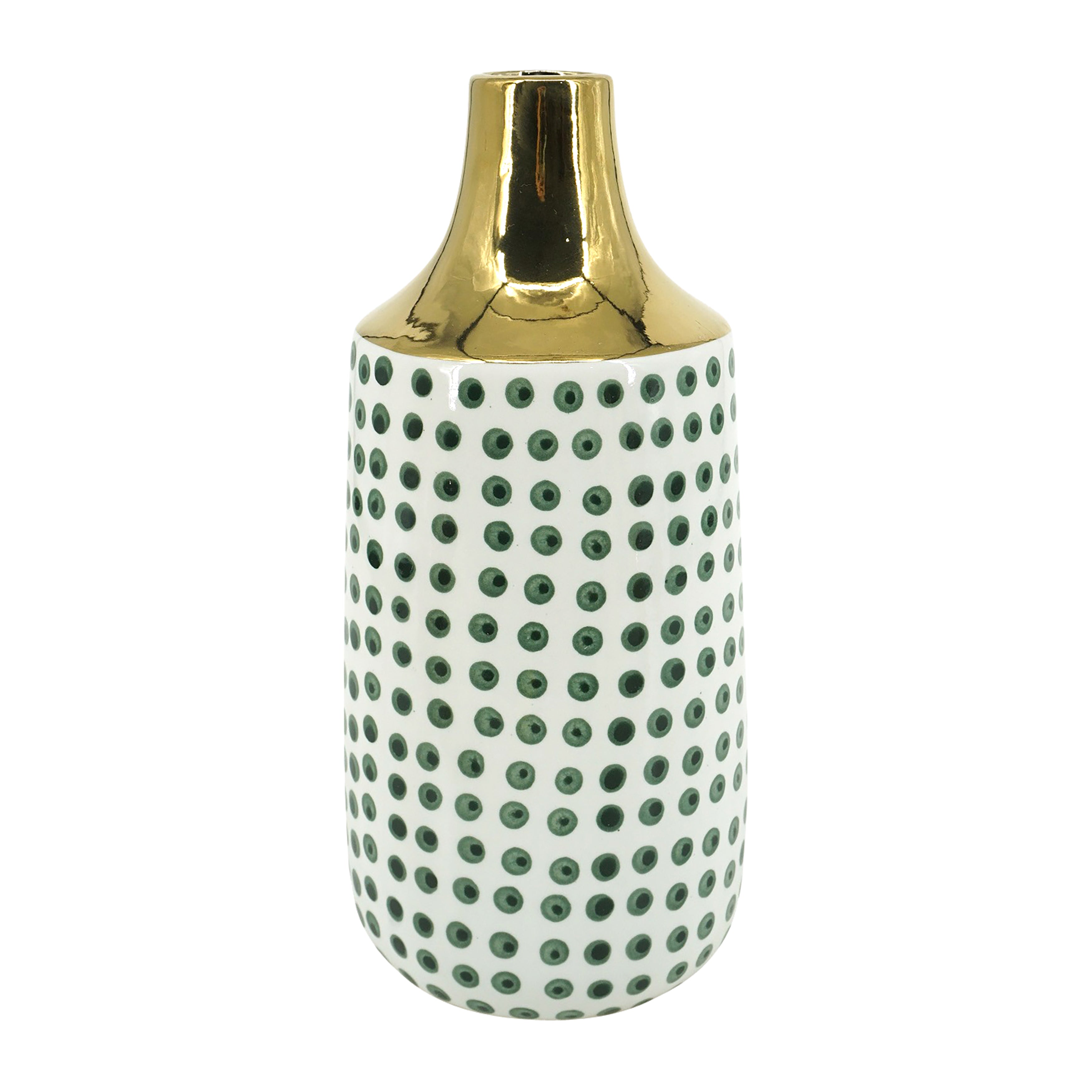Jarrón grande blanco con puntos verdes y dorado - Vilá Decoración - Muebles y decoración en Medellín y Colombia