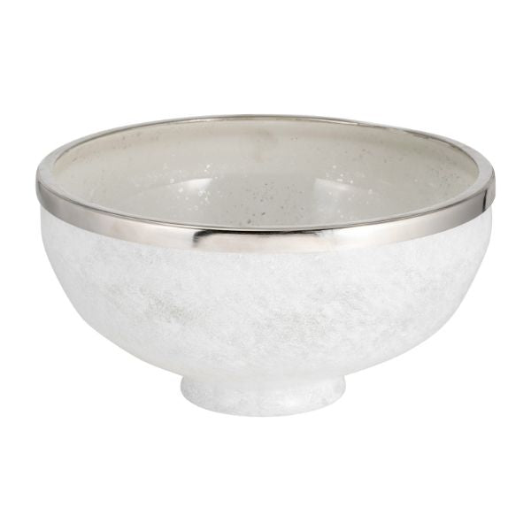 Bowl grande de vidrio blanco con borde plateado - Vilá Decoración - Muebles y decoración en Medellín y Colombia