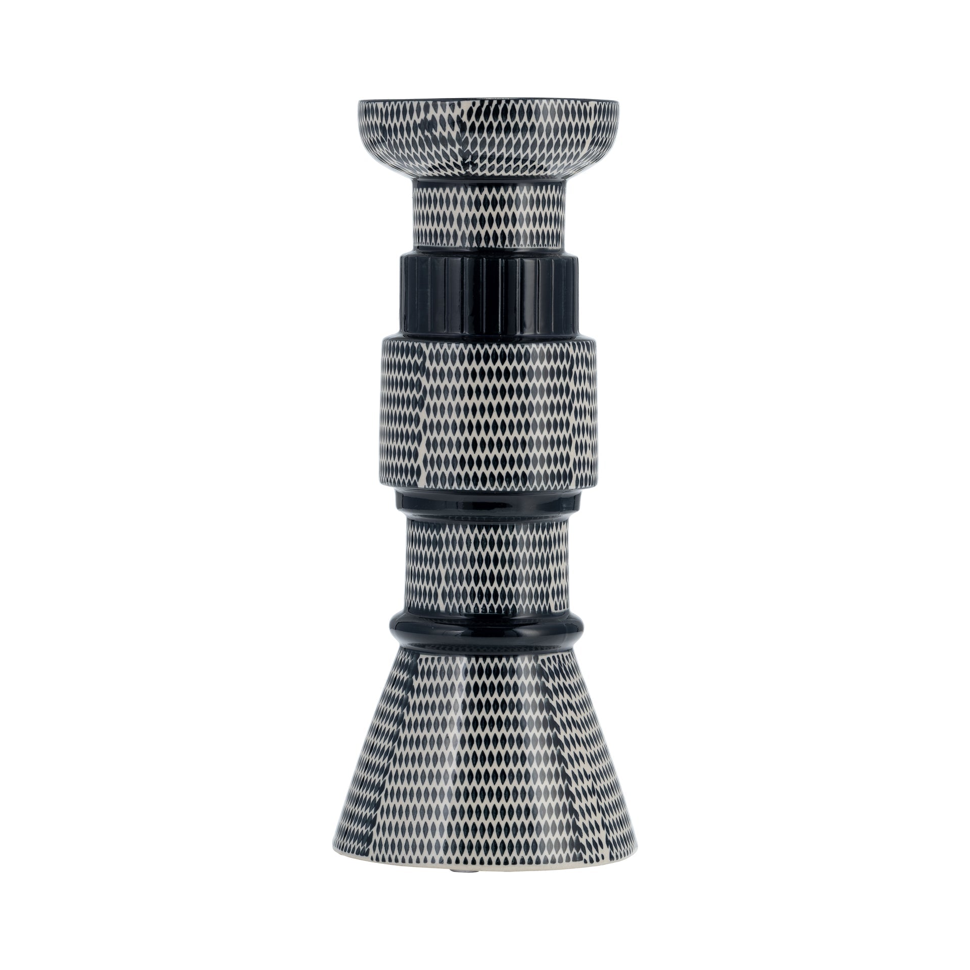 Candelabro grande cerámico geométrico b/n - Vilá Decoración - Muebles y decoración en Medellín y Colombia