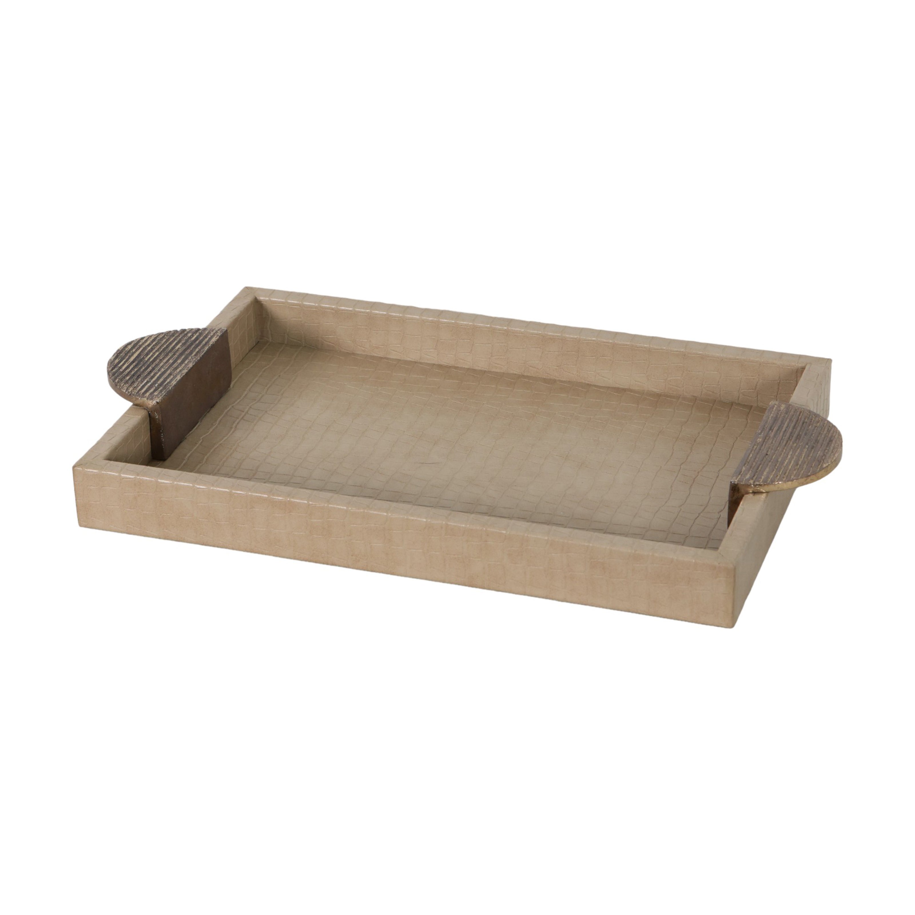 Bandeja rectangular beige con asas doradas - Vilá Decoración - Muebles y decoración en Medellín y Colombia