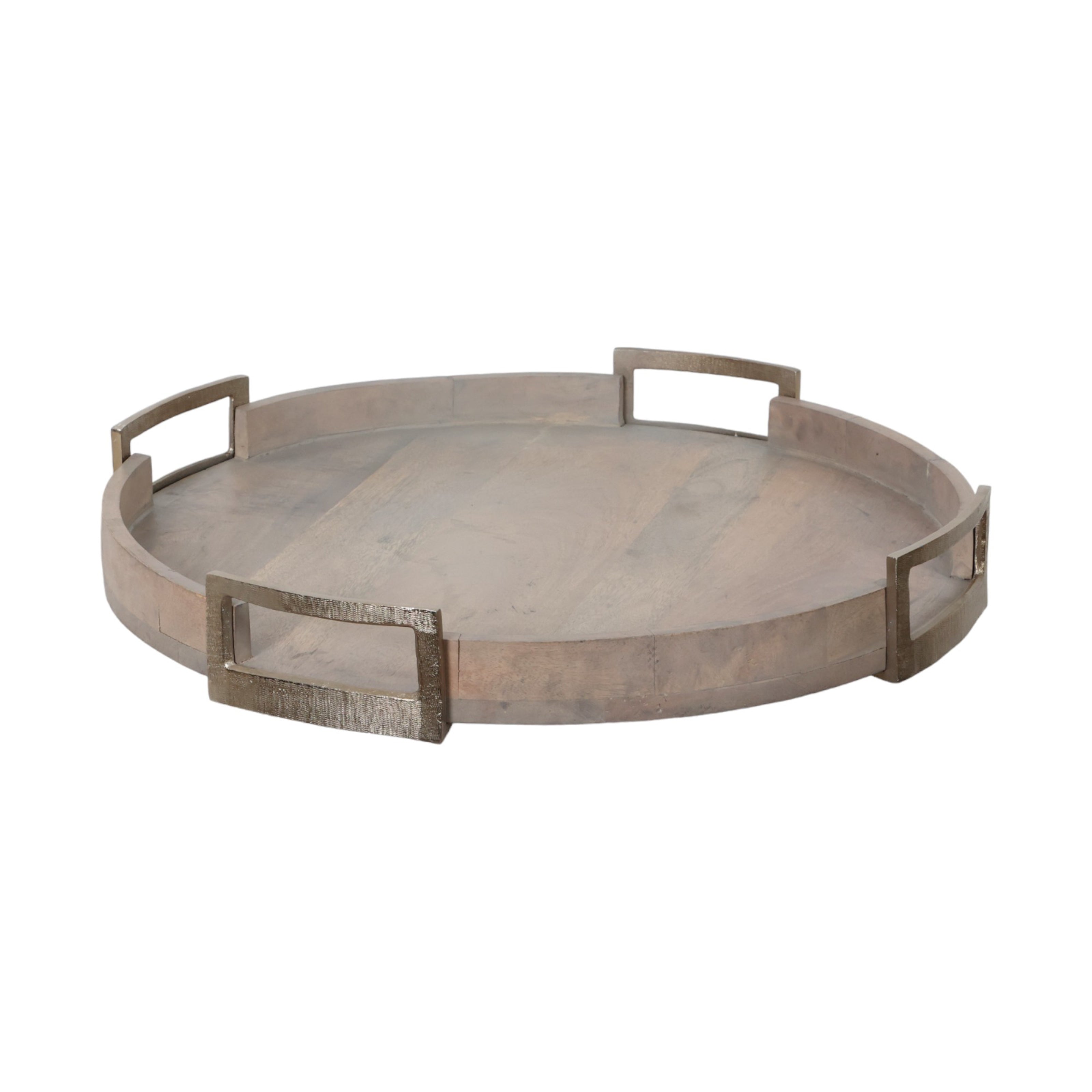 Bandeja grande madera natural con asas plateadas - Vilá Decoración - Muebles y decoración en Medellín y Colombia