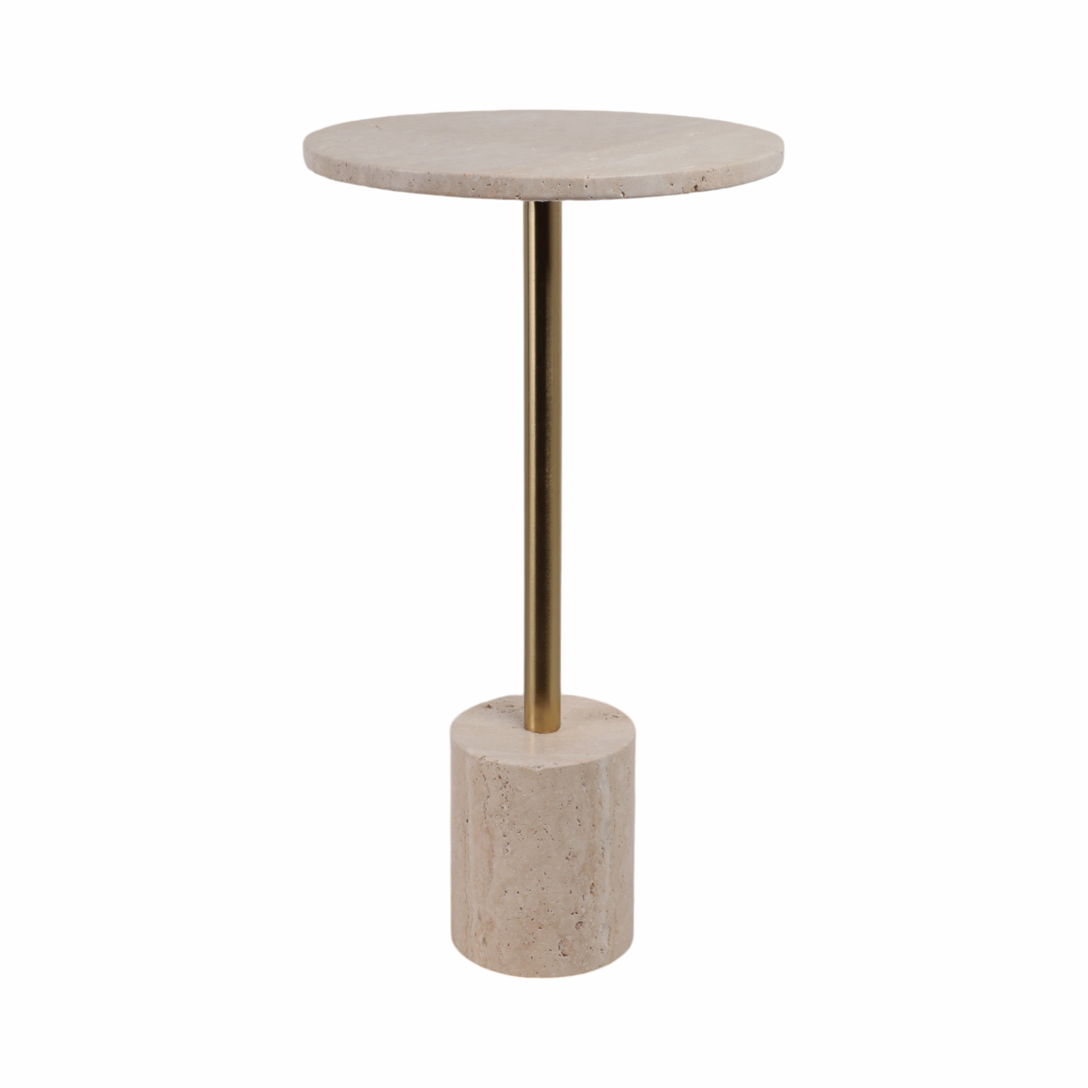 Mesa auxiliar redonda beige con base dorada - Vilá Decoración - Muebles y decoración en Medellín y Colombia