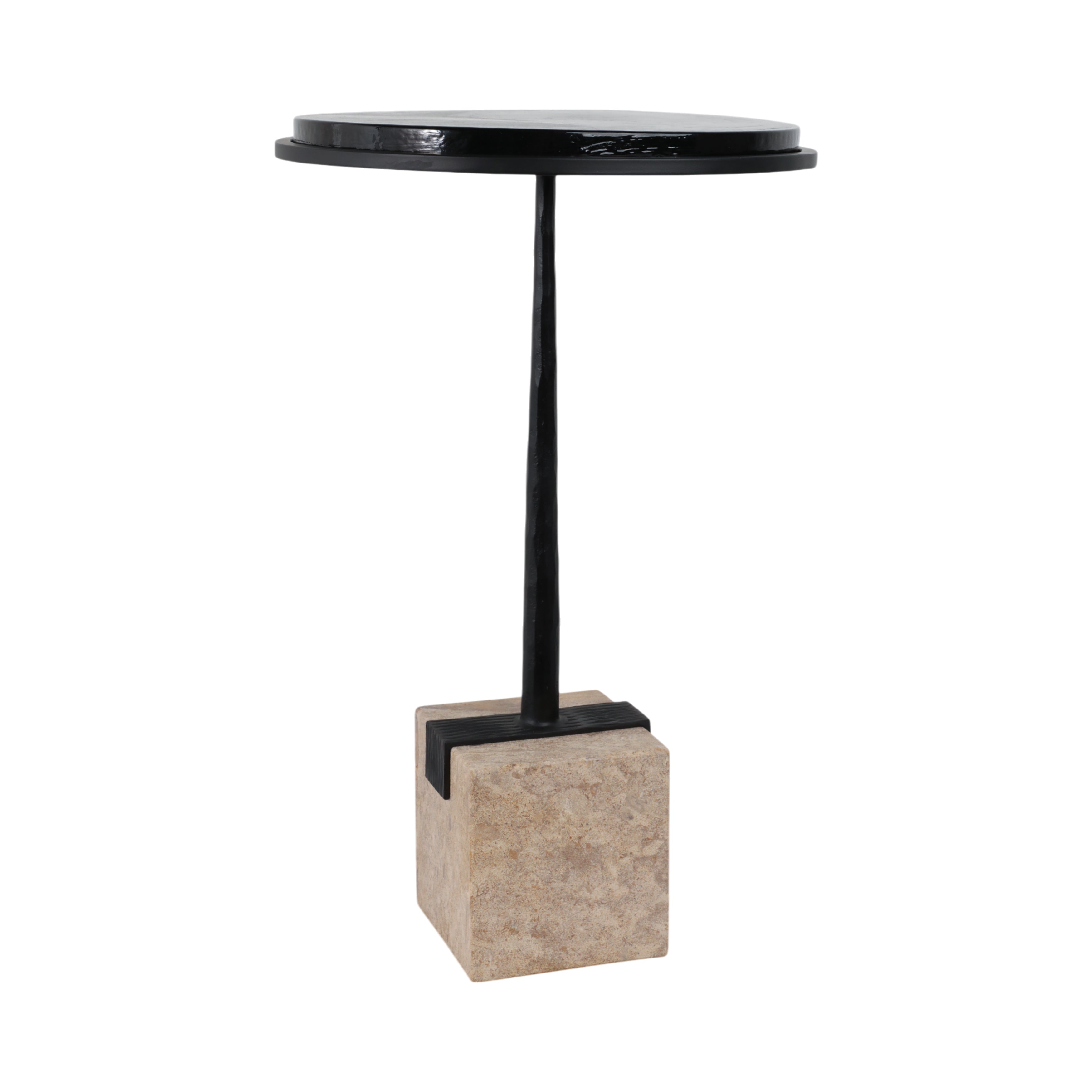 Mesa auxiliar negra y travertino para sala - Vilá Decoración - Muebles y decoración en Medellín y Colombia