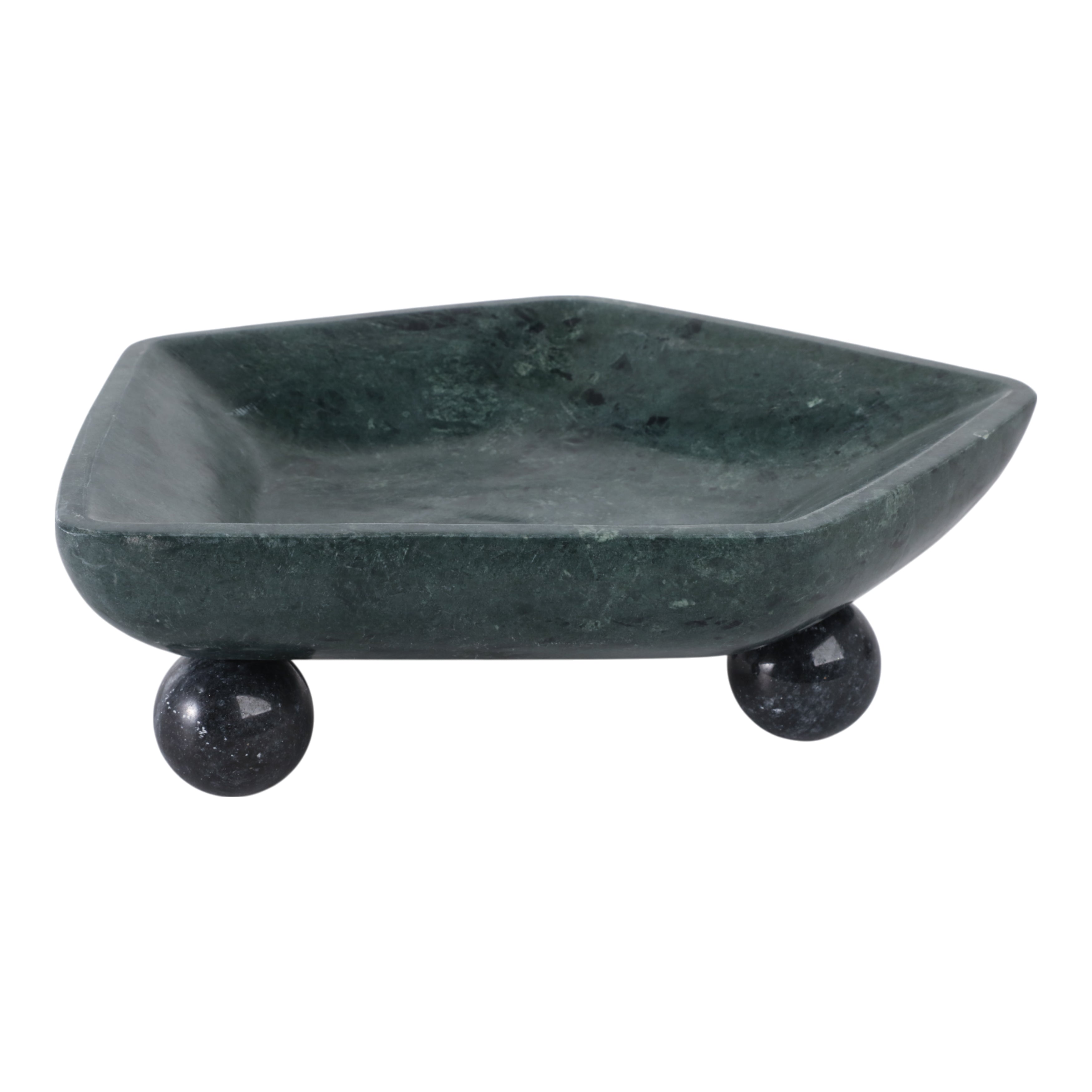 Bowl decorativo verde mármol con patas negras - Vilá Decoración - Muebles y decoración en Medellín y Colombia