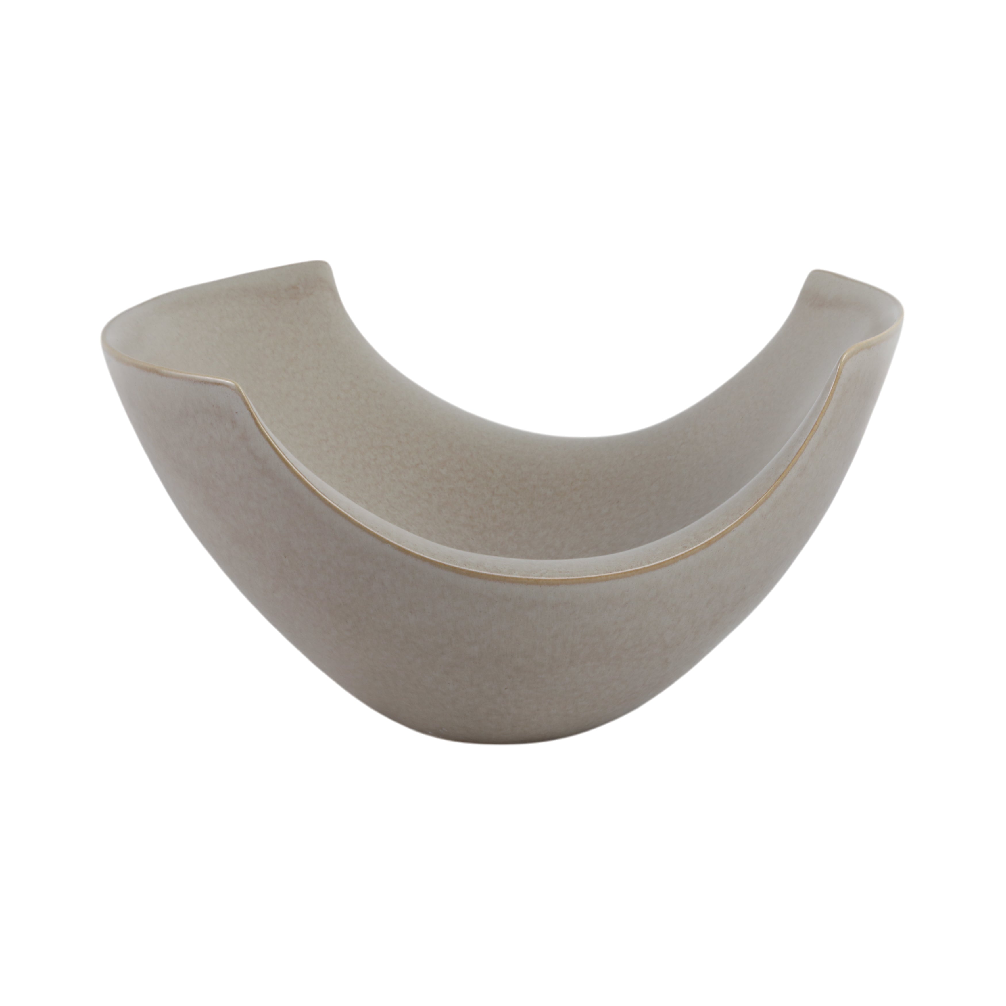 Bowl ovalado beige con borde dorado para servir - Vilá Decoración - Muebles y decoración en Medellín y Colombia