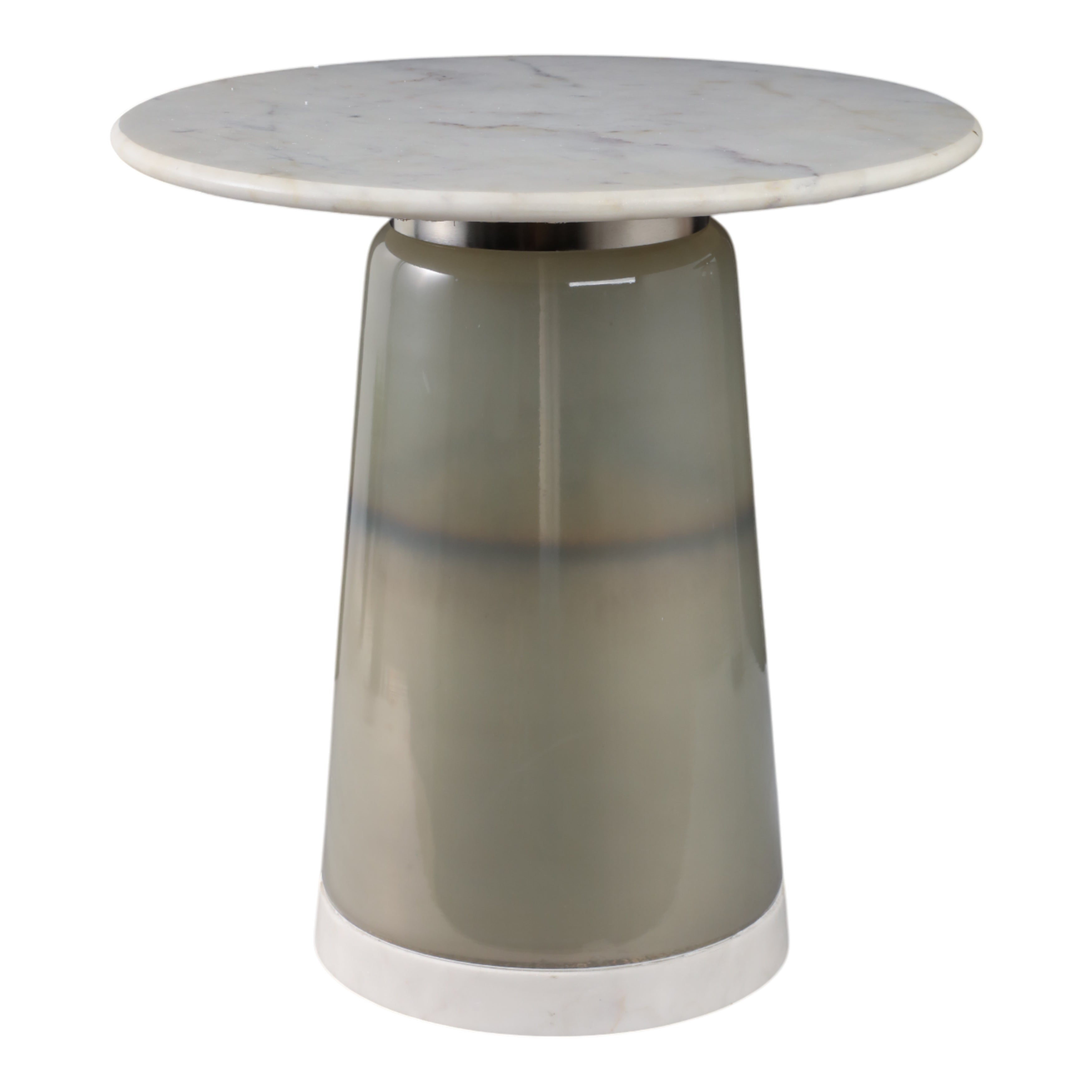 Mesa auxiliar beige con mármol y base gris - Vilá Decoración - Muebles y decoración en Medellín y Colombia