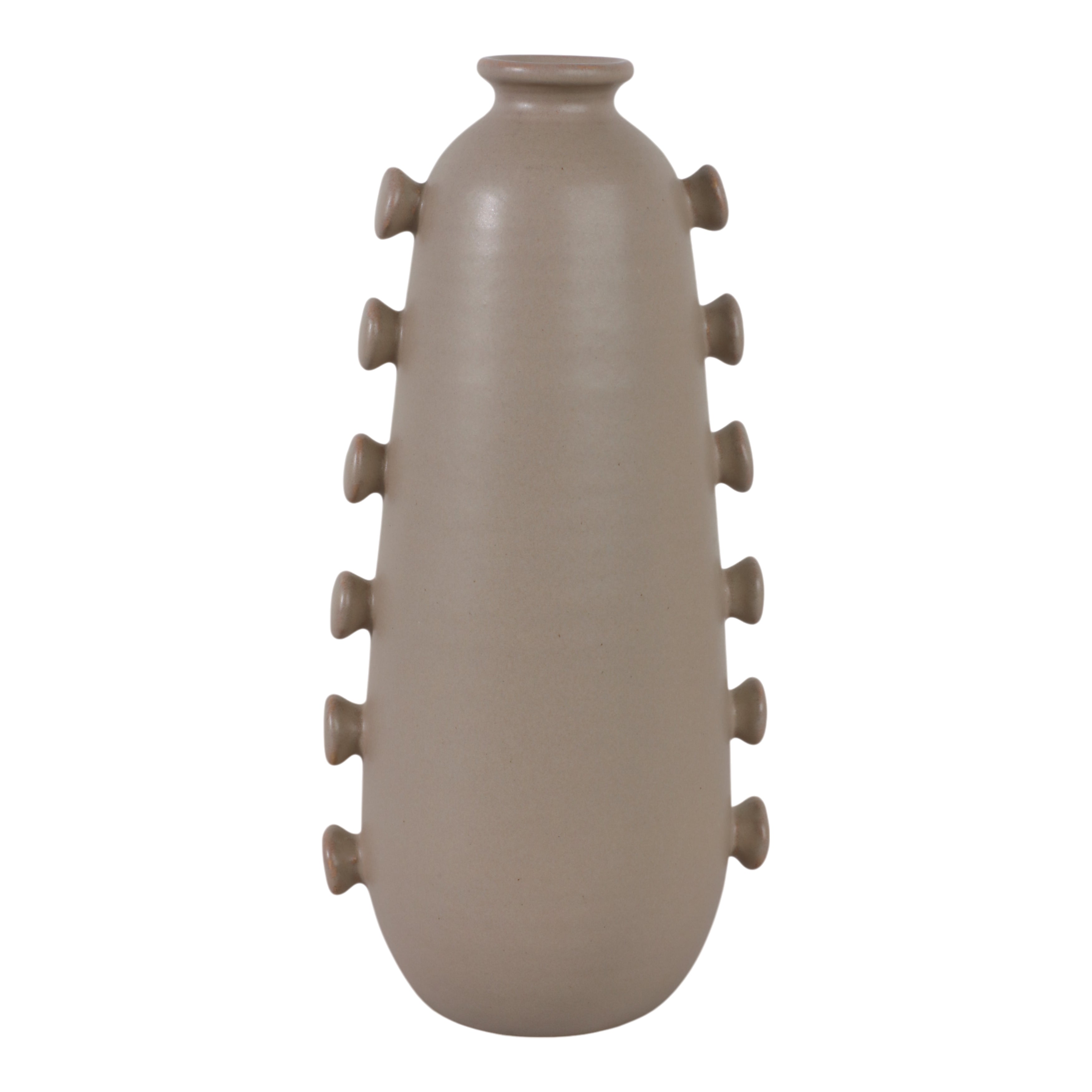 Jarrón decorativo moderno beige mate con textura de nodos verticales para interiores elegantes.
