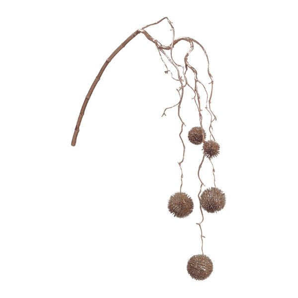 Follaje decorativo dorado con esferas marrón para interiores - Vilá Decoración - Muebles y decoración en Medellín y Colombia