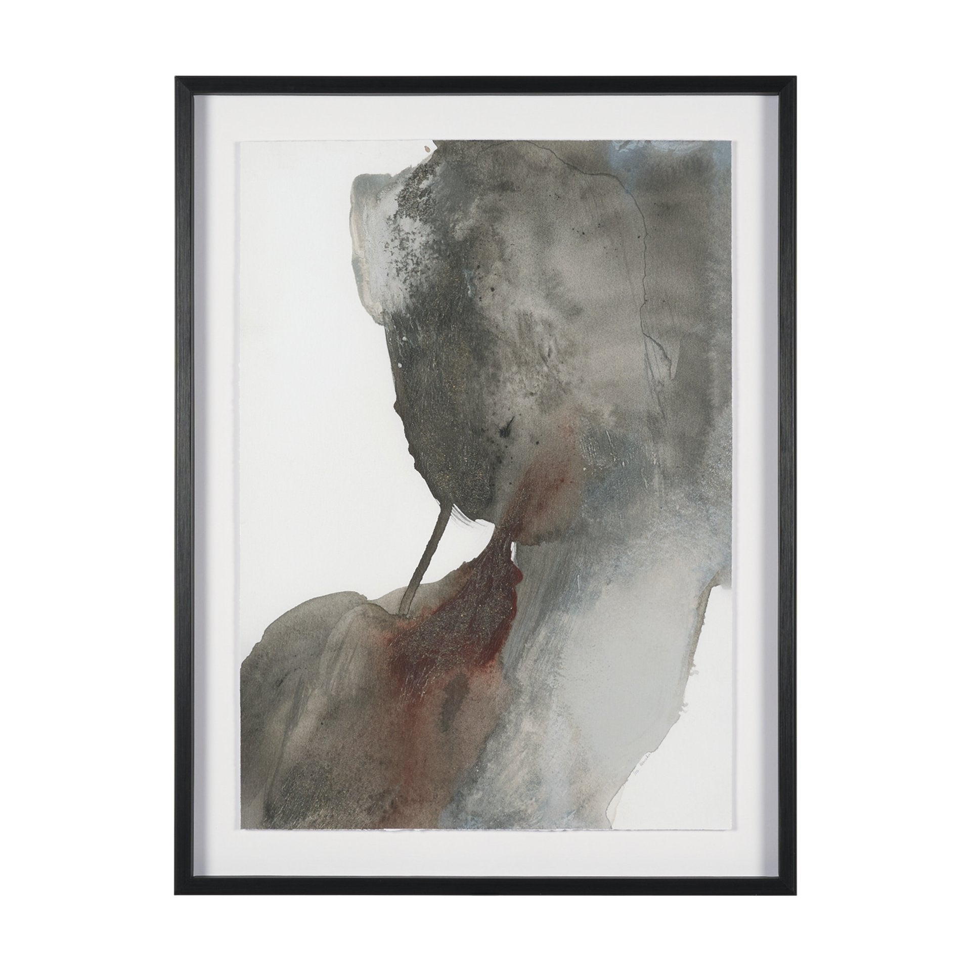 Cuadro de Vilá Decoración con obra de arte enmarcada y texturizada embellecida a mano, bajo vidrio, en tonos grises y rojizos.