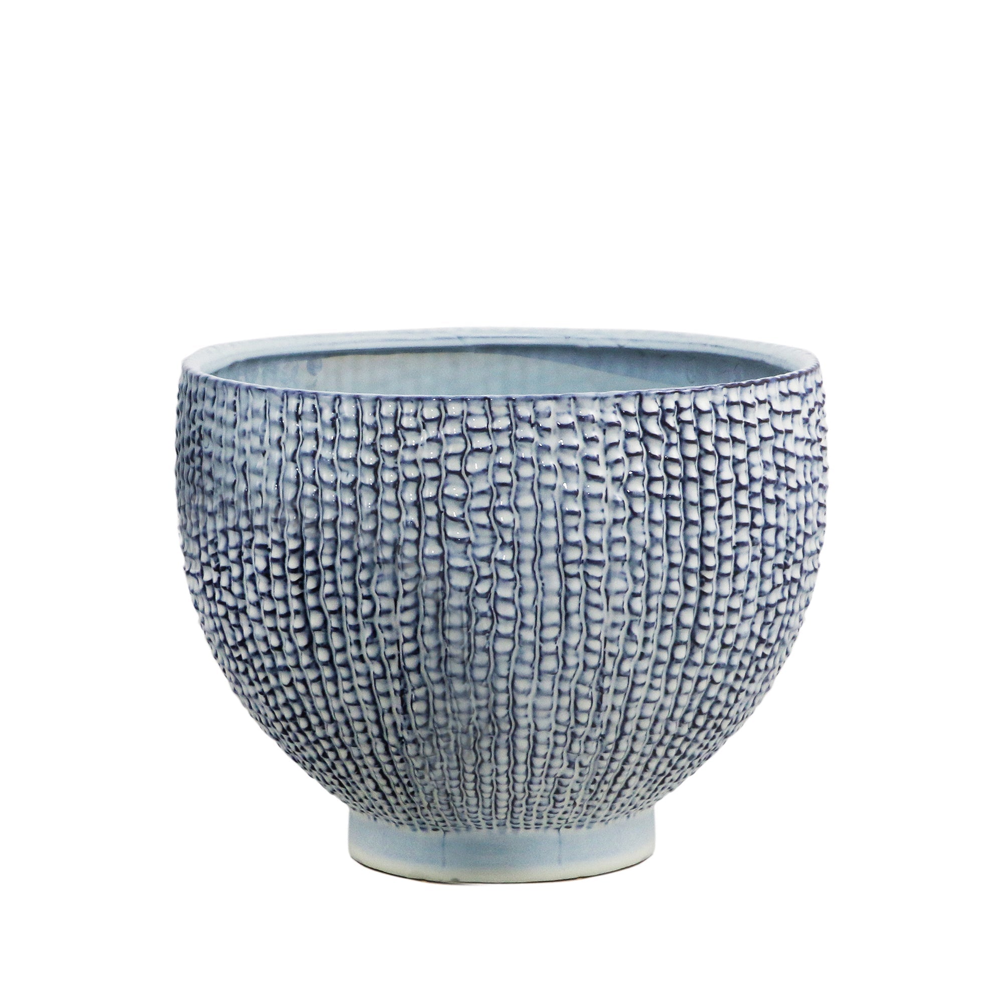 Plantador texturizado mediano azul para plantas - Vilá Decoración - Muebles y decoración en Medellín y Colombia