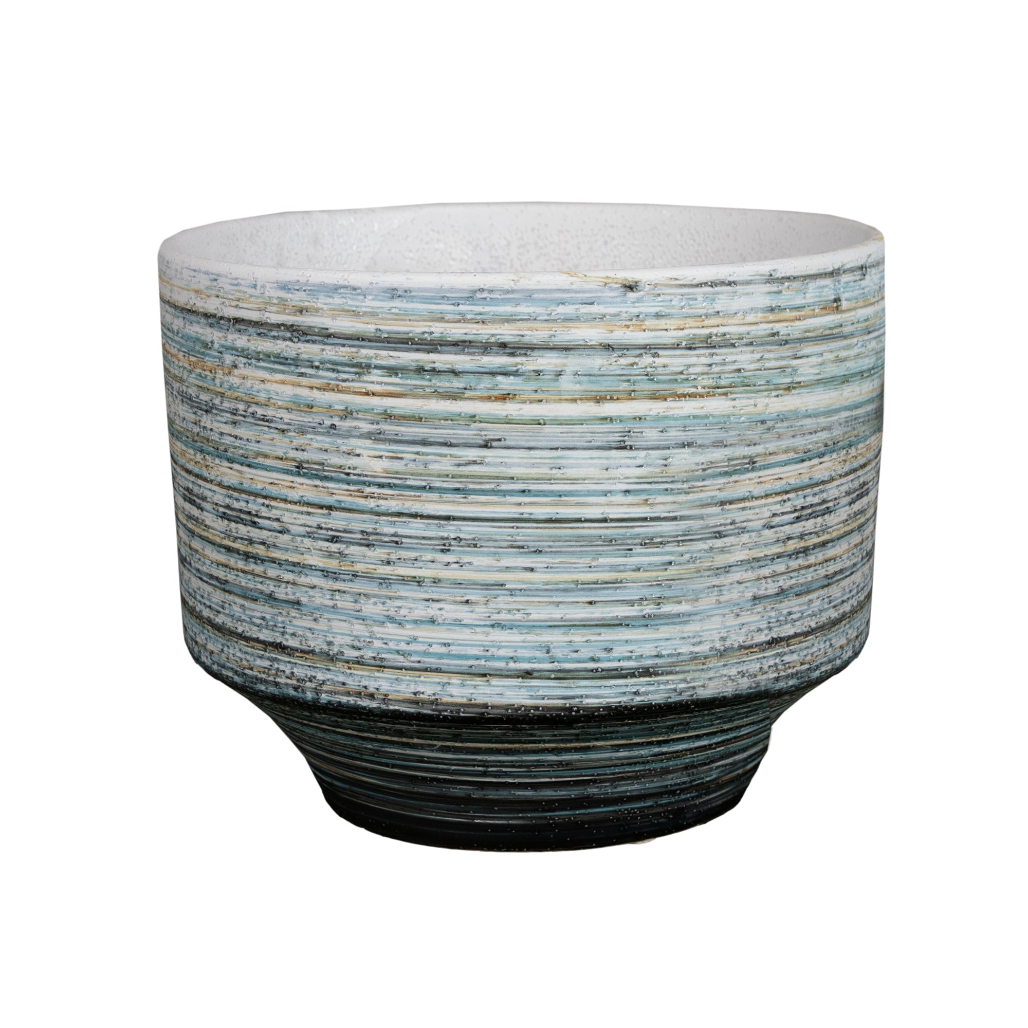 Plantador grande cerámico azul con rayas - Vilá Decoración - Muebles y decoración en Medellín y Colombia