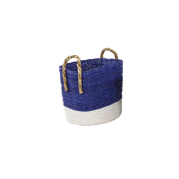 Canasta tejida grande azul y blanca para almacenamiento - Vilá Decoración - Muebles y decoración en Medellín y Colombia