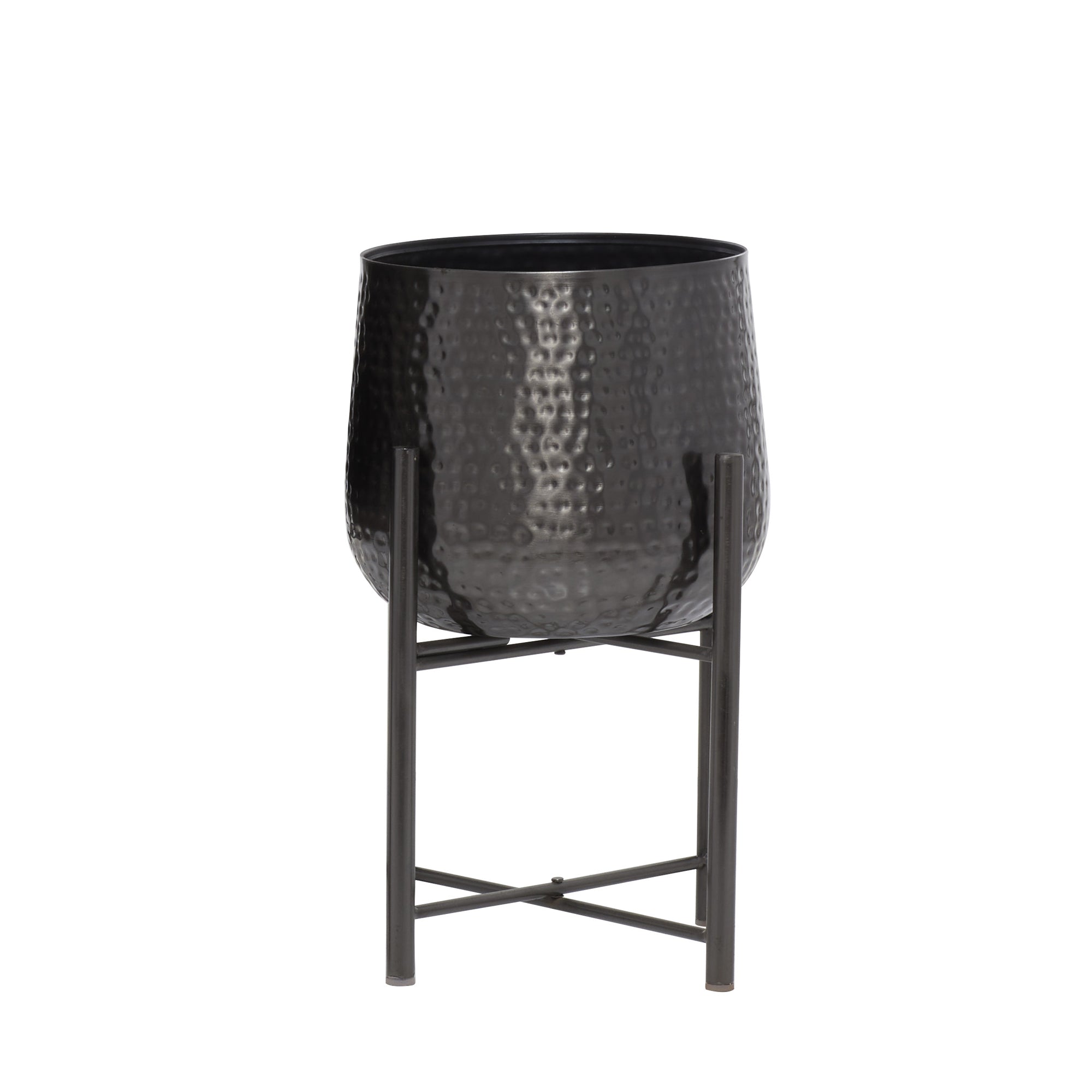 Plantador pequeño negro con base metálica para plantas - Vilá Decoración - Muebles y decoración en Medellín y Colombia