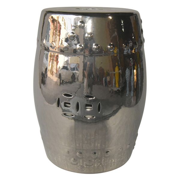 Mesa auxiliar redonda metálica plateada moderna - Vilá Decoración - Muebles y decoración en Medellín y Colombia