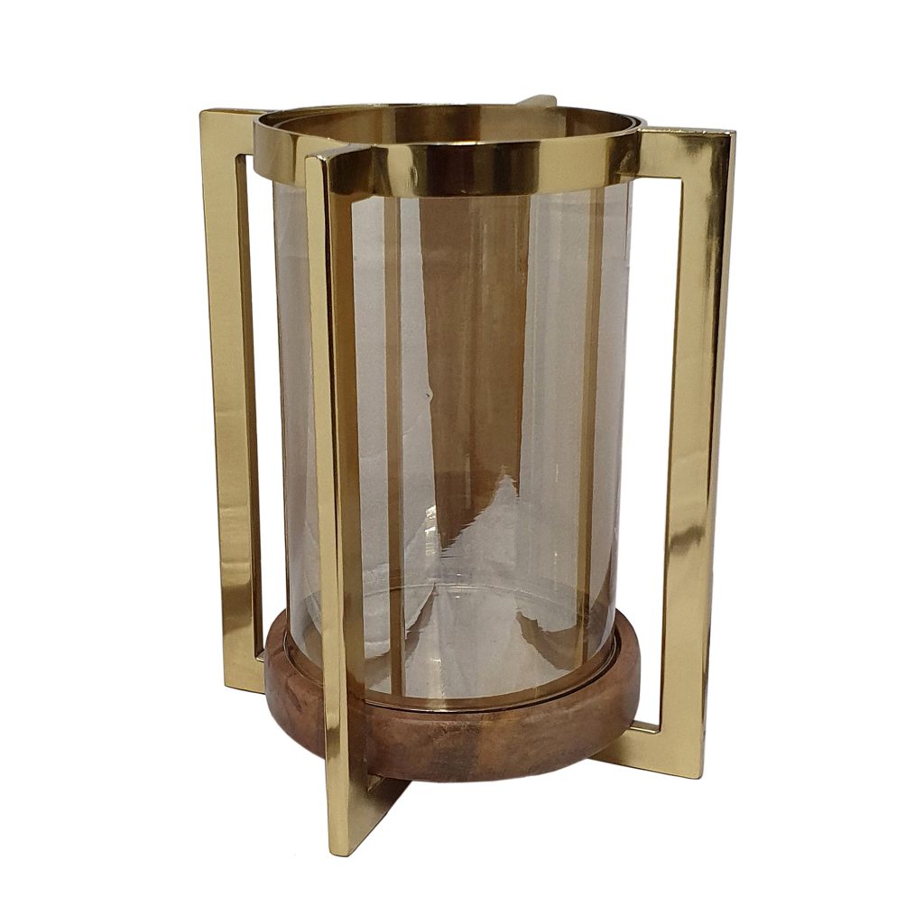 Farol mediano dorado para ambiente acogedor - Vilá Decoración - Muebles y decoración en Medellín y Colombia