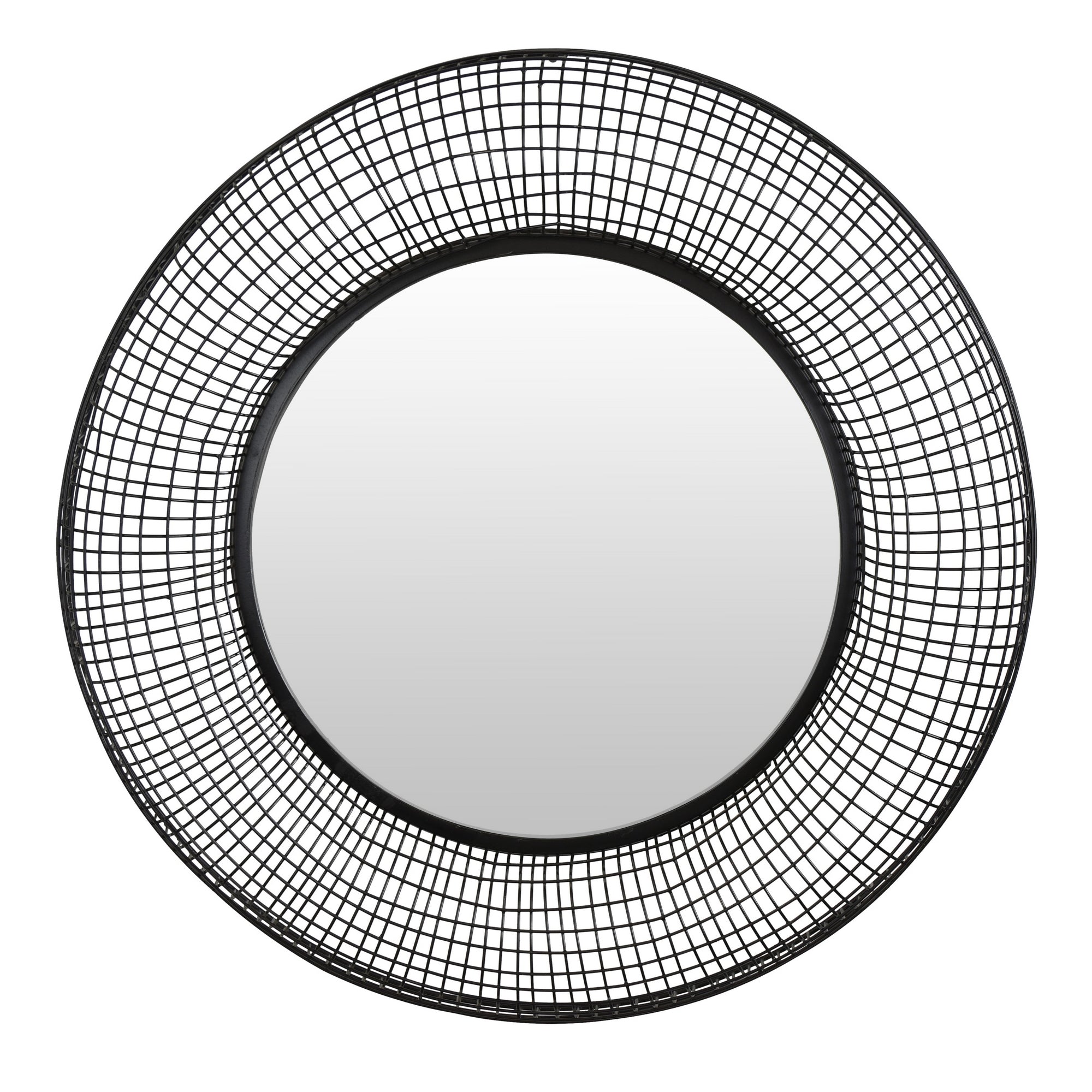 Espejo redondo negro con rejilla metálica para pared - Vilá Decoración - Muebles y decoración en Medellín y Colombia