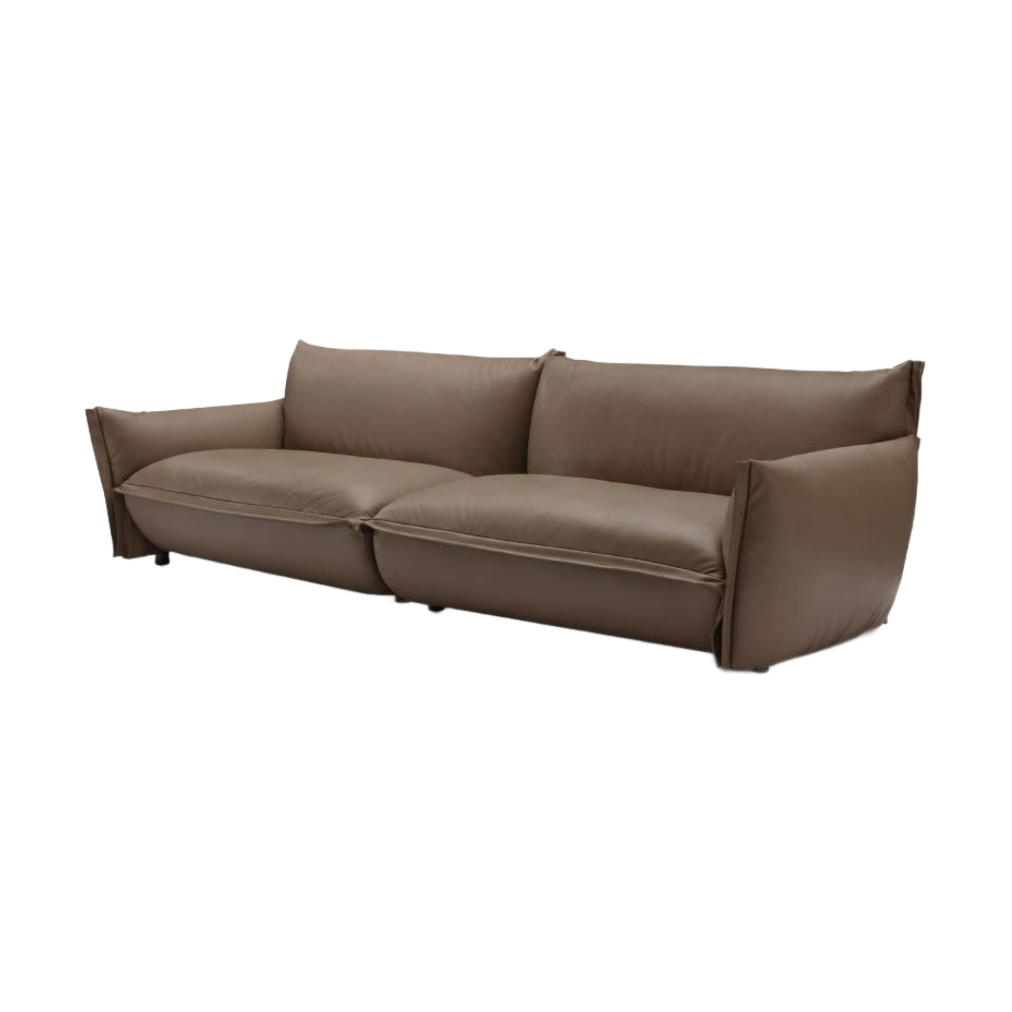 Sofá modular de lujo en tono marrón taupe, con diseño moderno y cojines extra confortables.