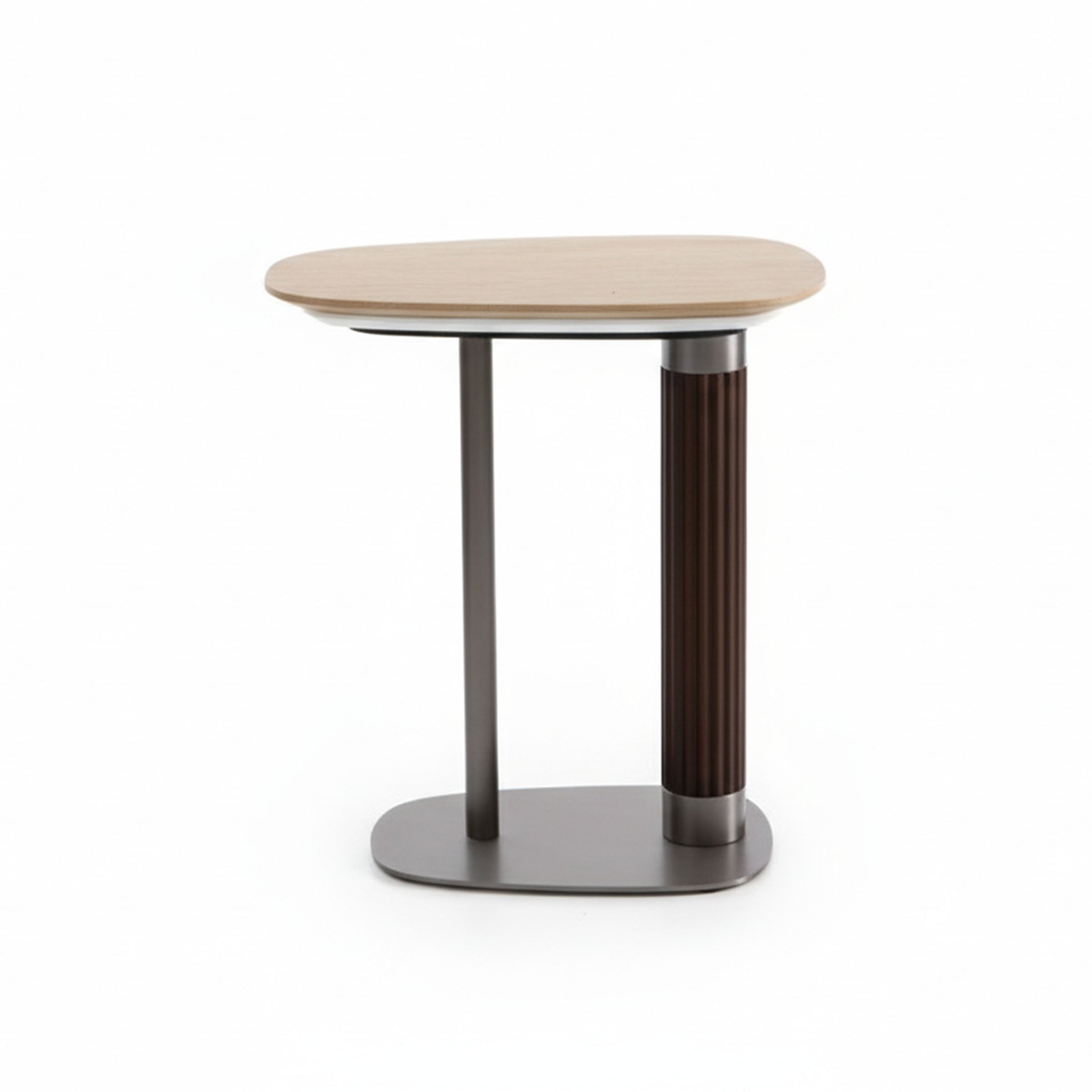 Mesa auxiliar moderna tono madera y gris metálico - Vilá Decoración - Muebles y decoración en Medellín y Colombia