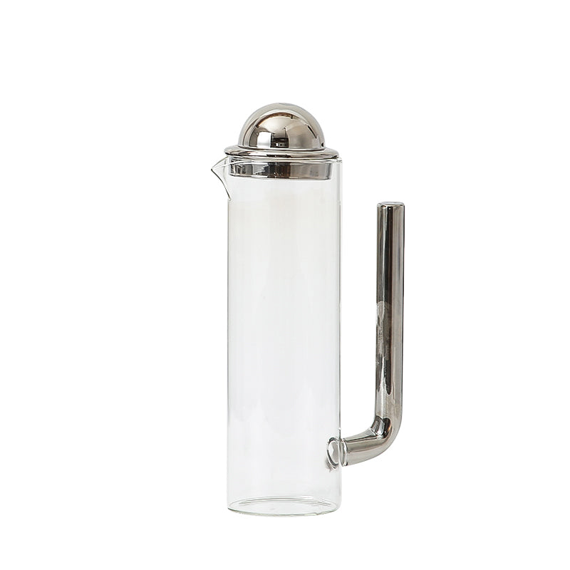 Jarrón transparente cilíndrico con asa plateada - Vilá Decoración - Muebles y decoración en Medellín y Colombia