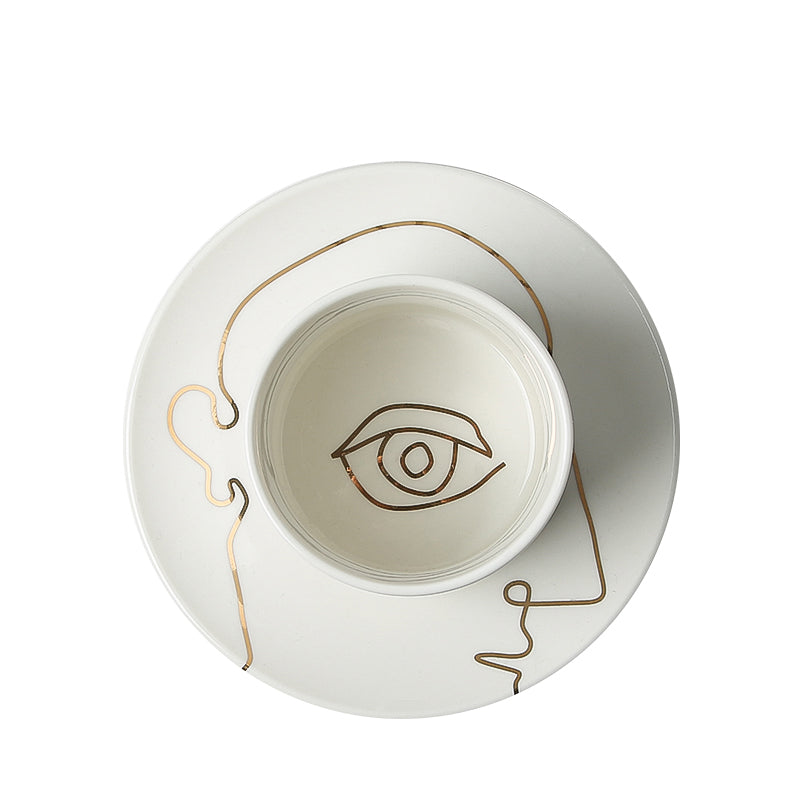 Conjunto taza y plato blanco dorado para café - Vilá Decoración - Muebles y decoración en Medellín y Colombia