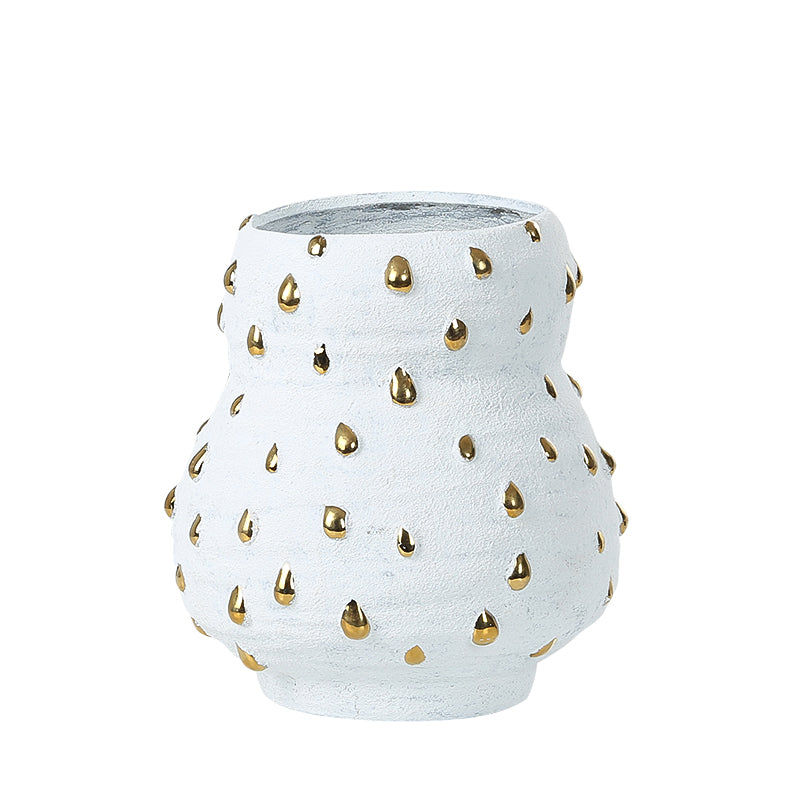 Jarrón cerámico blanco con detalles dorados - Vilá Decoración - Muebles y decoración en Medellín y Colombia