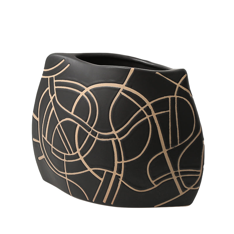 Jarrón negro de cerámica con líneas doradas - Vilá Decoración - Muebles y decoración en Medellín y Colombia