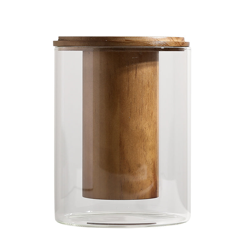 Jarrón mediano de cristal y madera para decoración - Vilá Decoración - Muebles y decoración en Medellín y Colombia