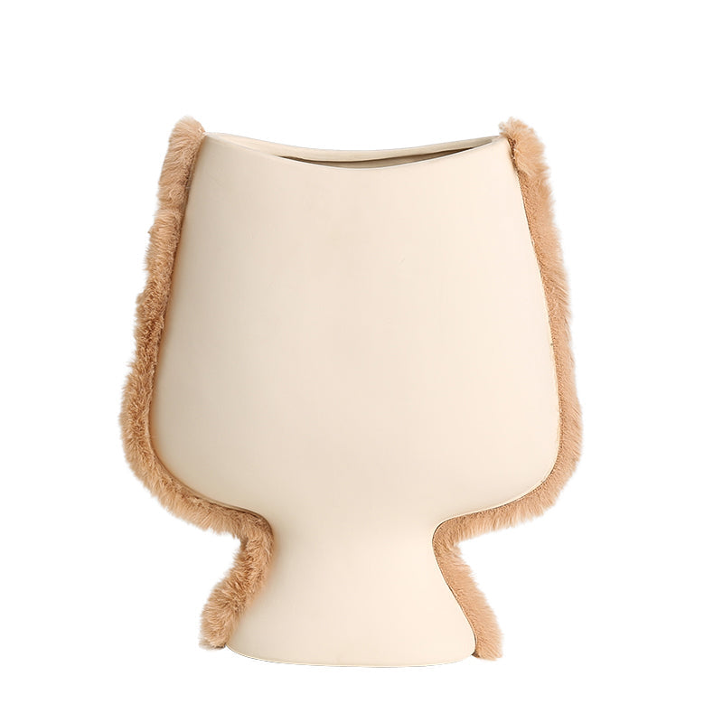 Jarrón cerámico beige de boca ancha para flores - Vilá Decoración - Muebles y decoración en Medellín y Colombia