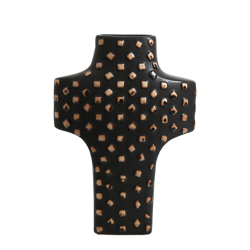 Jarrón cerámico negro con remaches decorativos - Vilá Decoración - Muebles y decoración en Medellín y Colombia