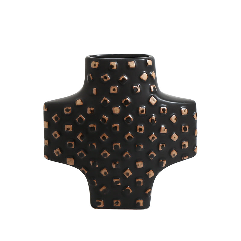 Jarrón decorativo negro con remaches dorados - Vilá Decoración - Muebles y decoración en Medellín y Colombia