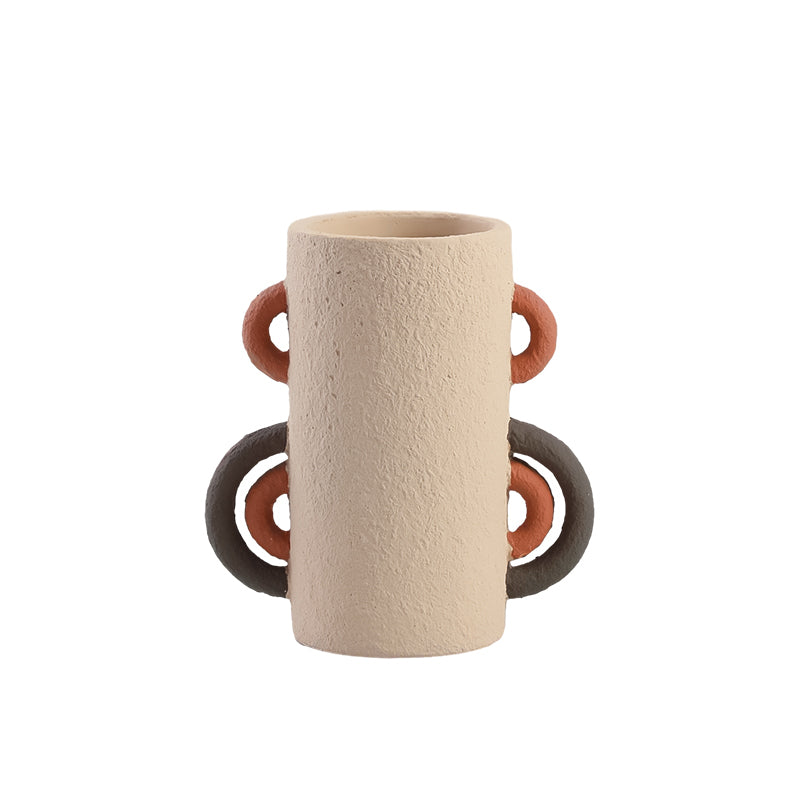 Jarrón beige con asas terracota y gris decorativo - Vilá Decoración - Muebles y decoración en Medellín y Colombia