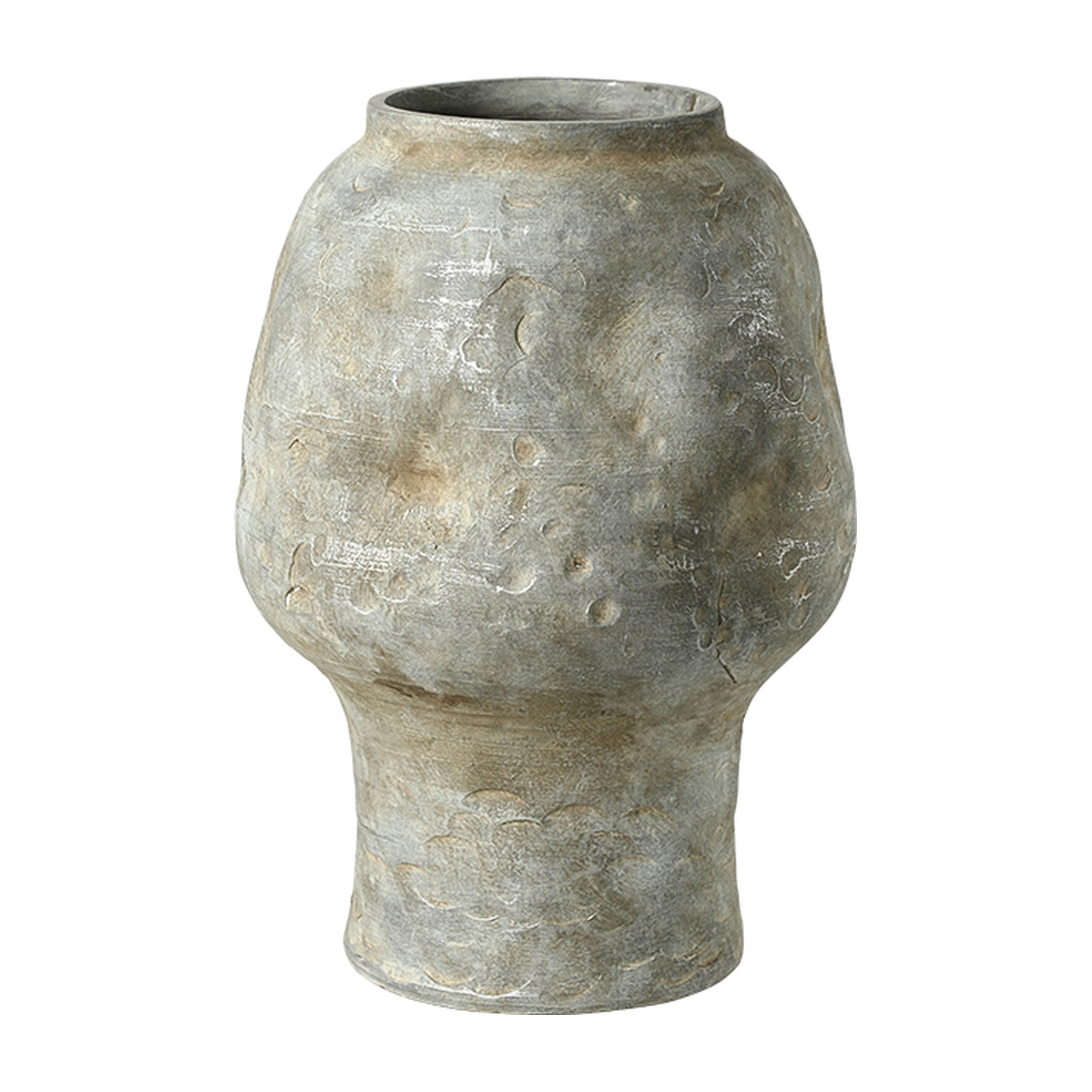 Jarrón decorativo de cerámica rústica en tono gris texturizado de 37 cm, con forma orgánica y