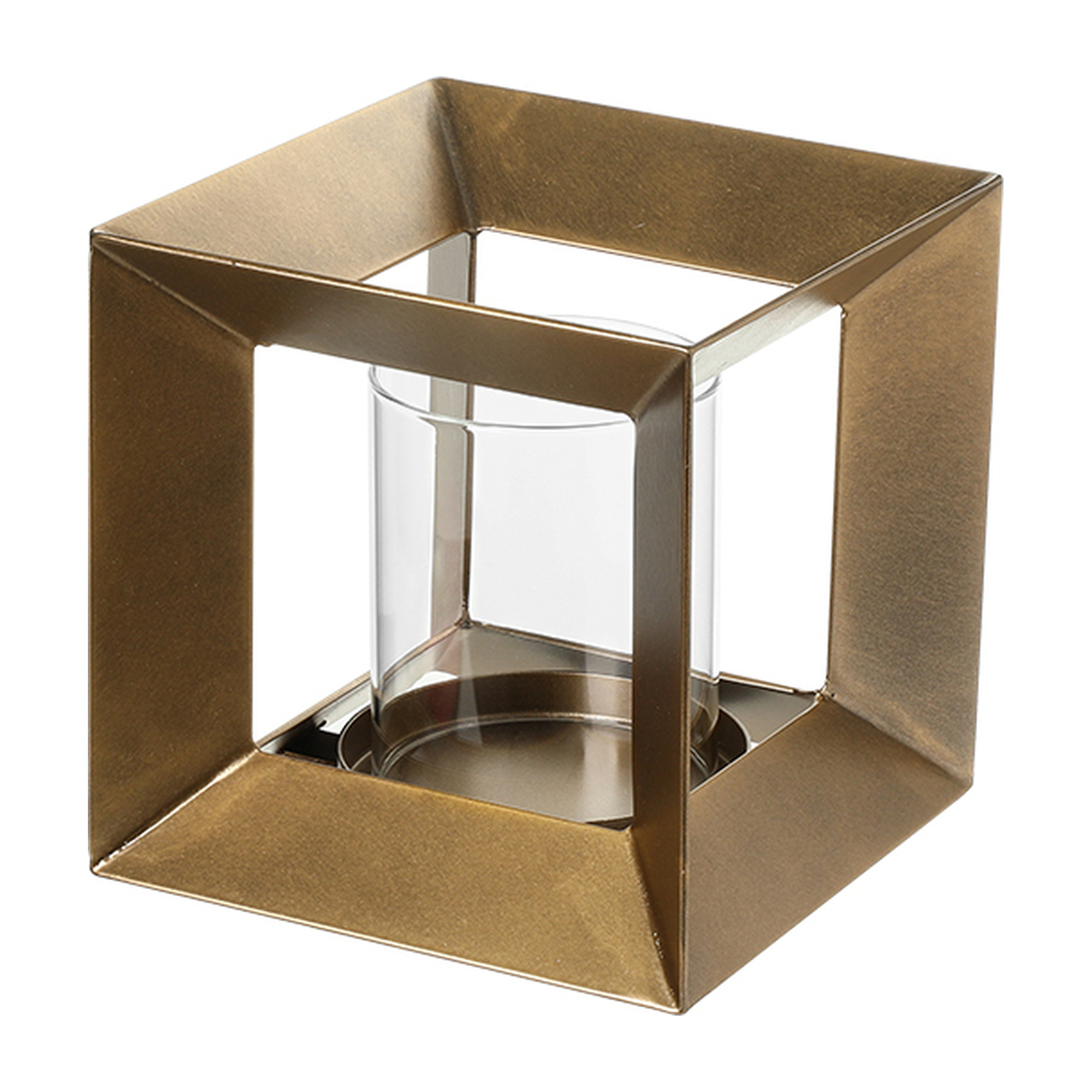 Candelabro decorativo cuadrado de metal bronce y vidrio transparente, estilo moderno, 15 cm