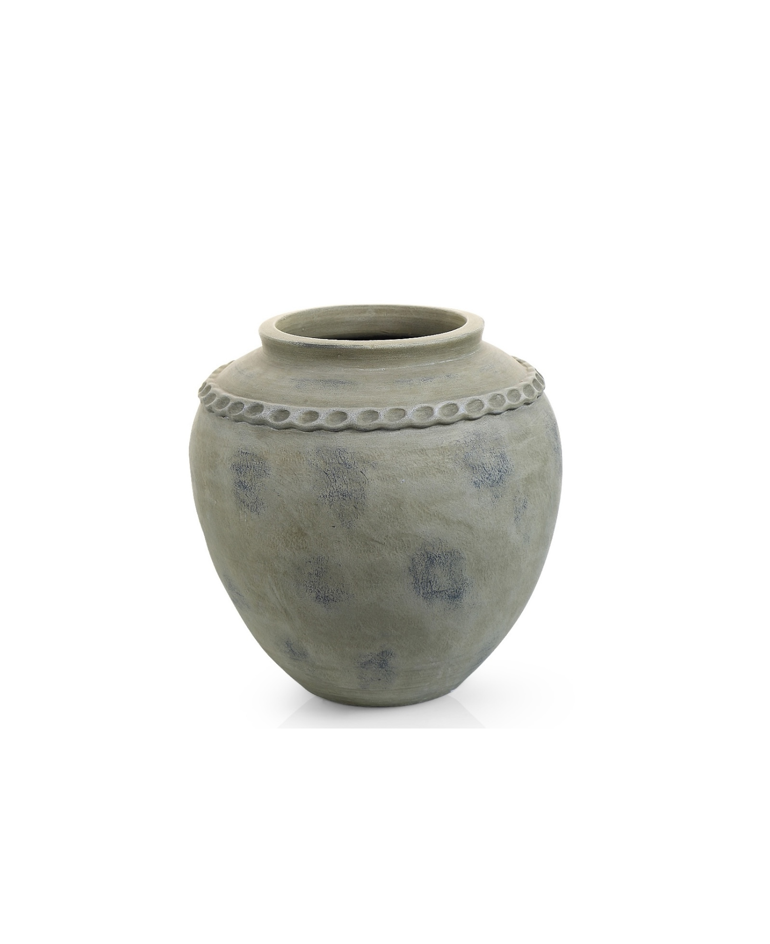 Matero grande de terracota verde grisáceo con relieve artesanal y patrones sutiles