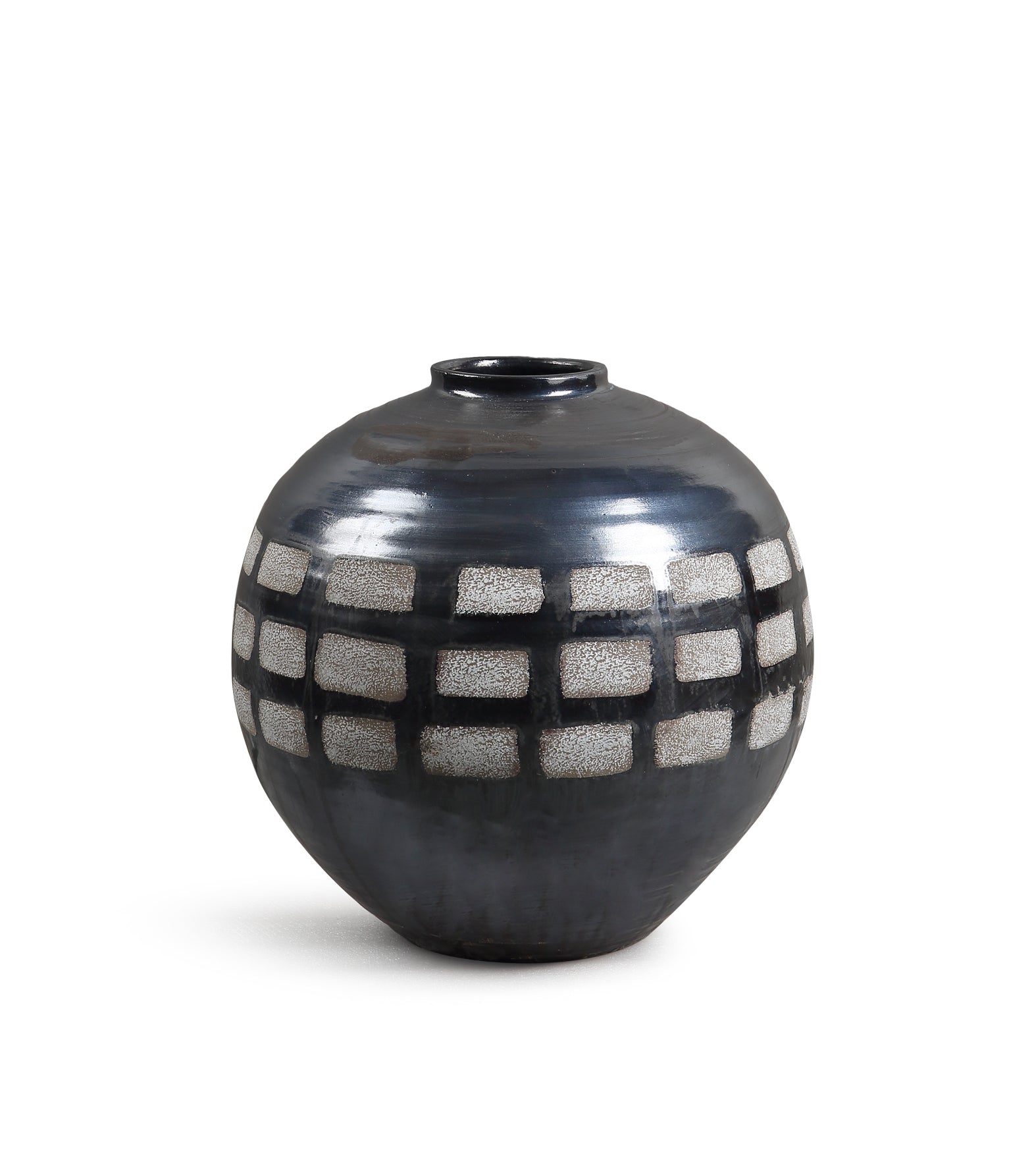 Matero negro de terracota con patrón plateado - Vilá Decoración - Muebles y decoración en Medellín y Colombia